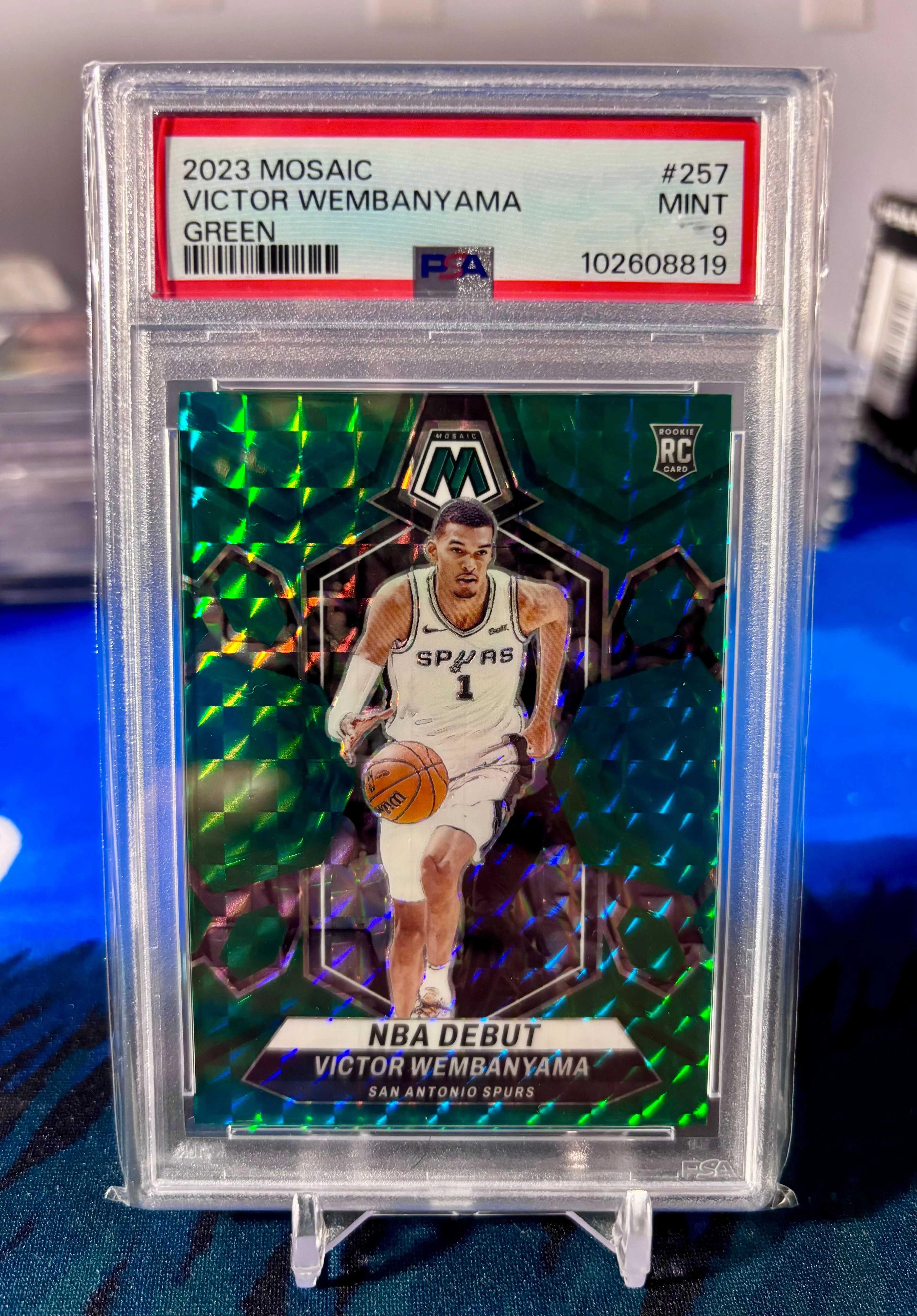 Product image for Victor Wembanyama Rookie Card PSA 9 Green Mosaic Parallel