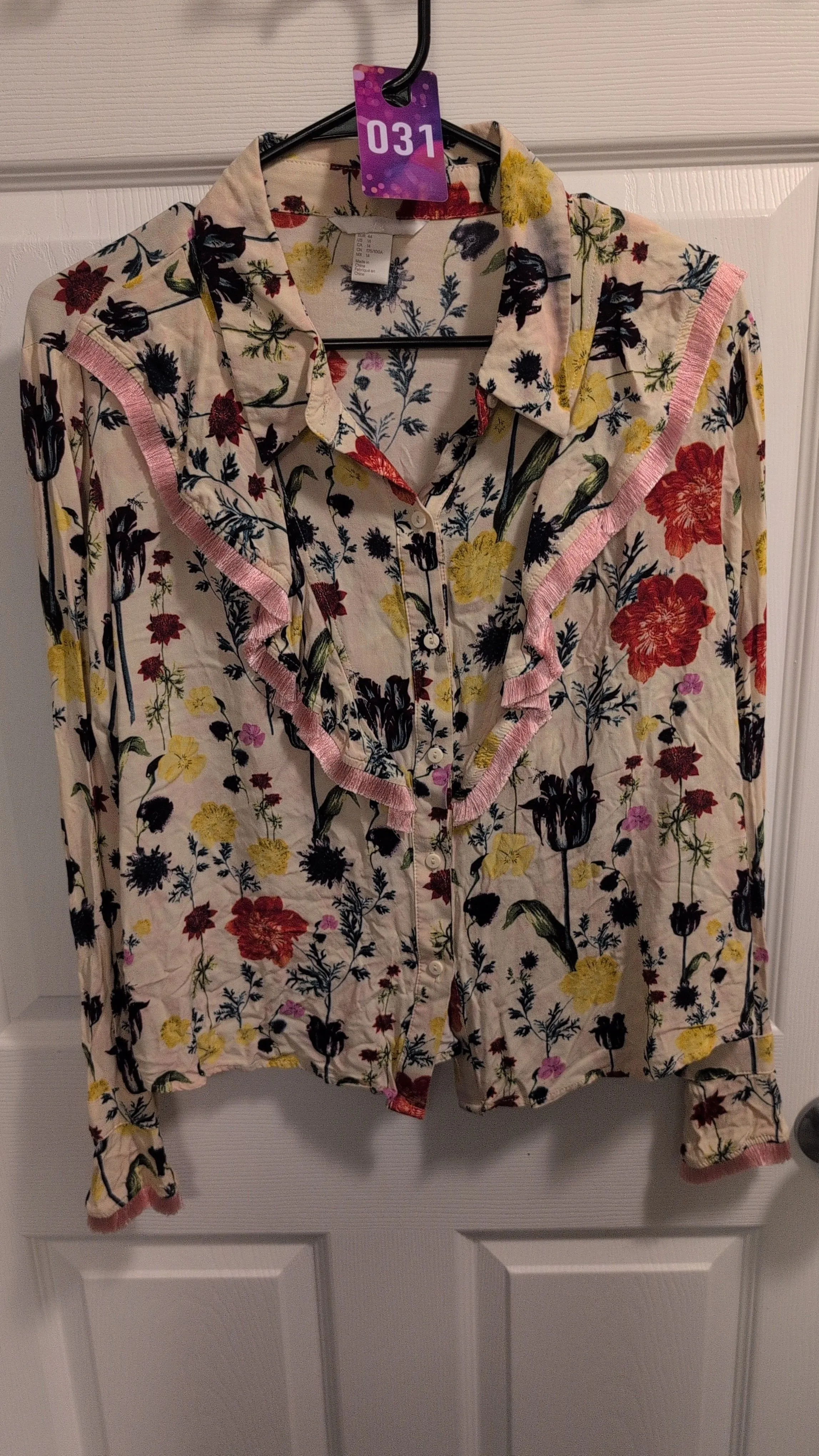 Product image for z031 h&m Western style fringe floral button up blouse size 14