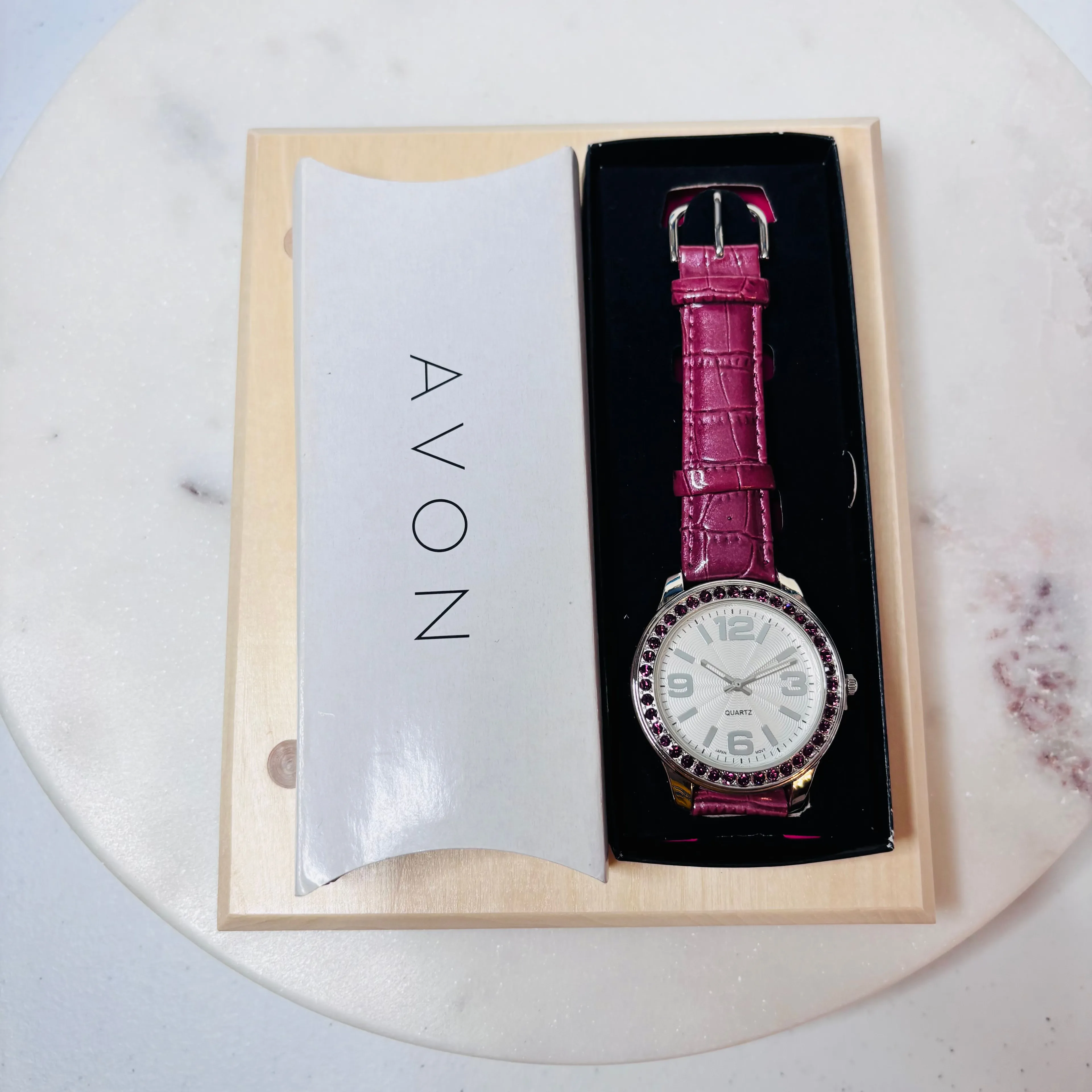 Product image for AVON WATCH #13 amethyst rhinestone leather band