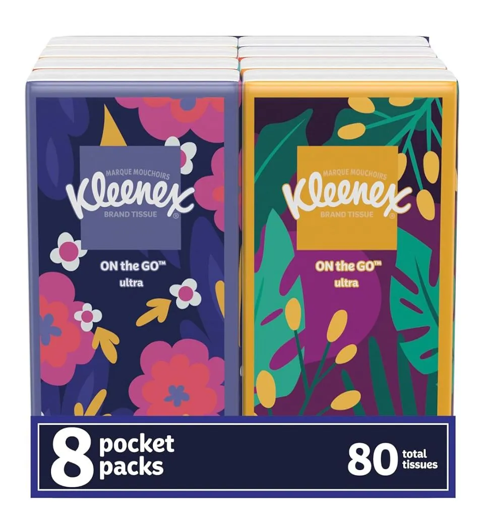 Product image for Kleenex On-The-Go Facial Tissues – 8 Pocket Packs, 3-Ply, Ultra Soft