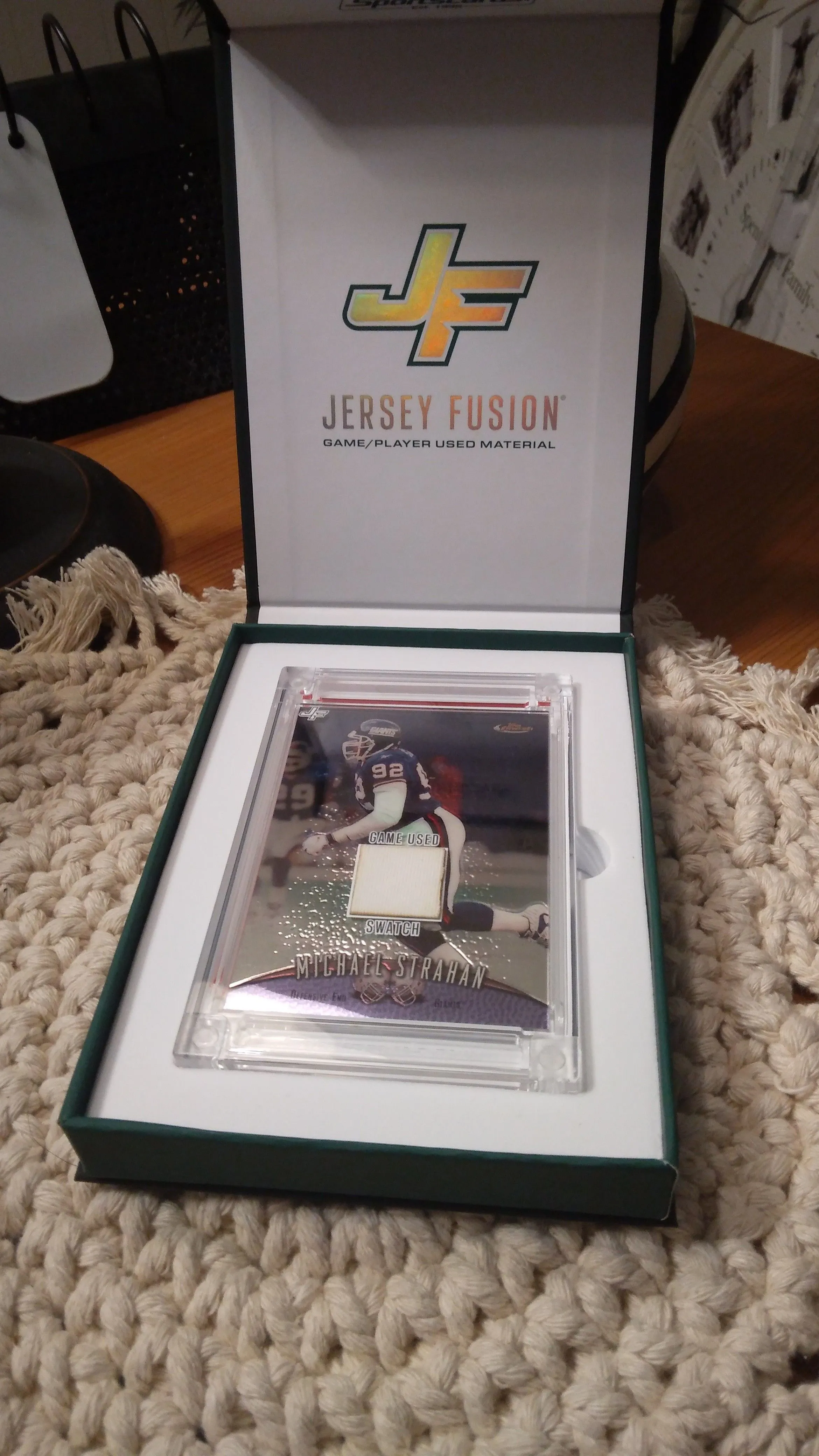 Product image for Michael Strahan Jersey Fusion Game Used Swatch Card