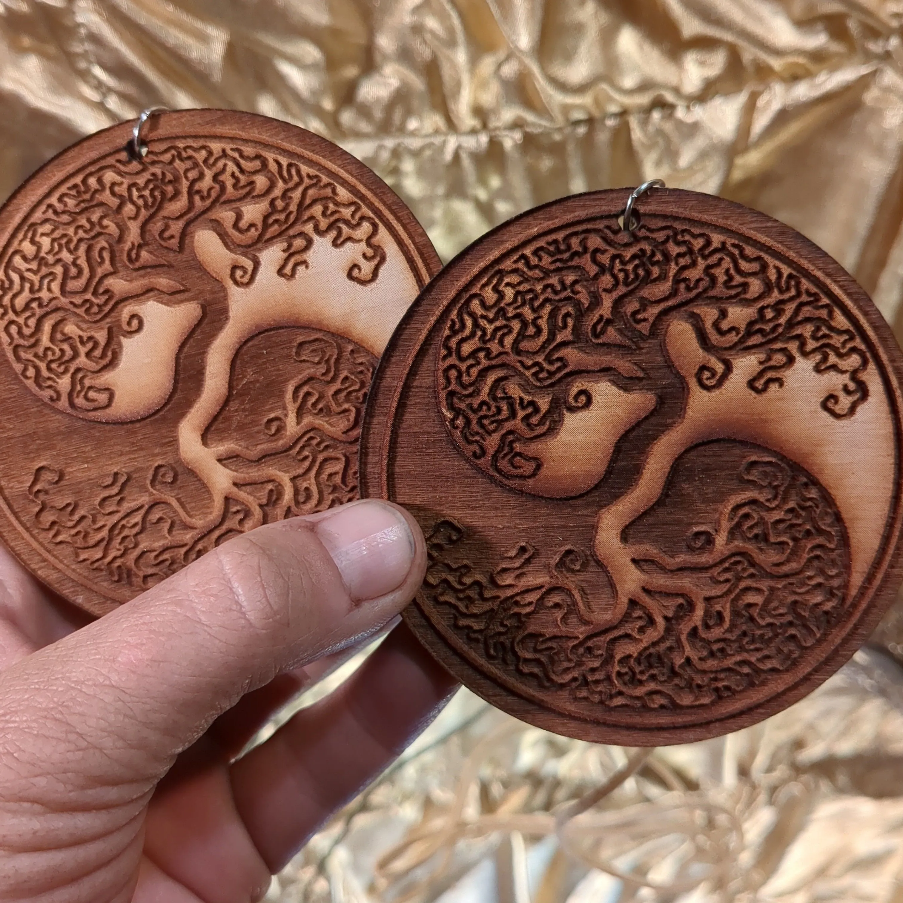 Product image for 2 Tree wooden pendants with hangers