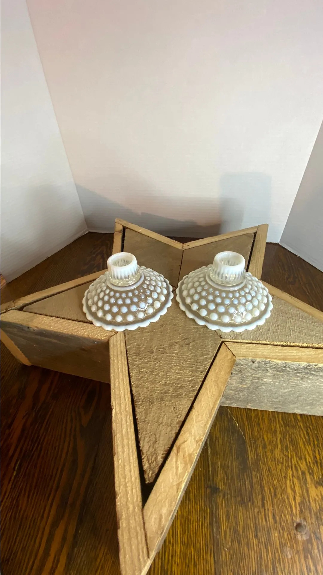 Product image for Vintage Anchor Hocking Moonstone Opalescent Hobnail Candle Holder 4"x 2"