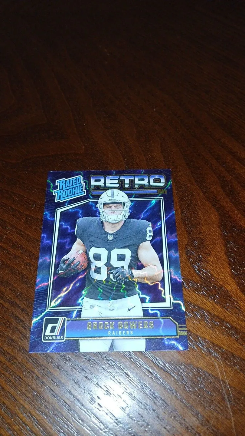 Product image for 2024 Donruss Football Brock Bowers Rated Rookie Retro Blue Shock Parallel 
