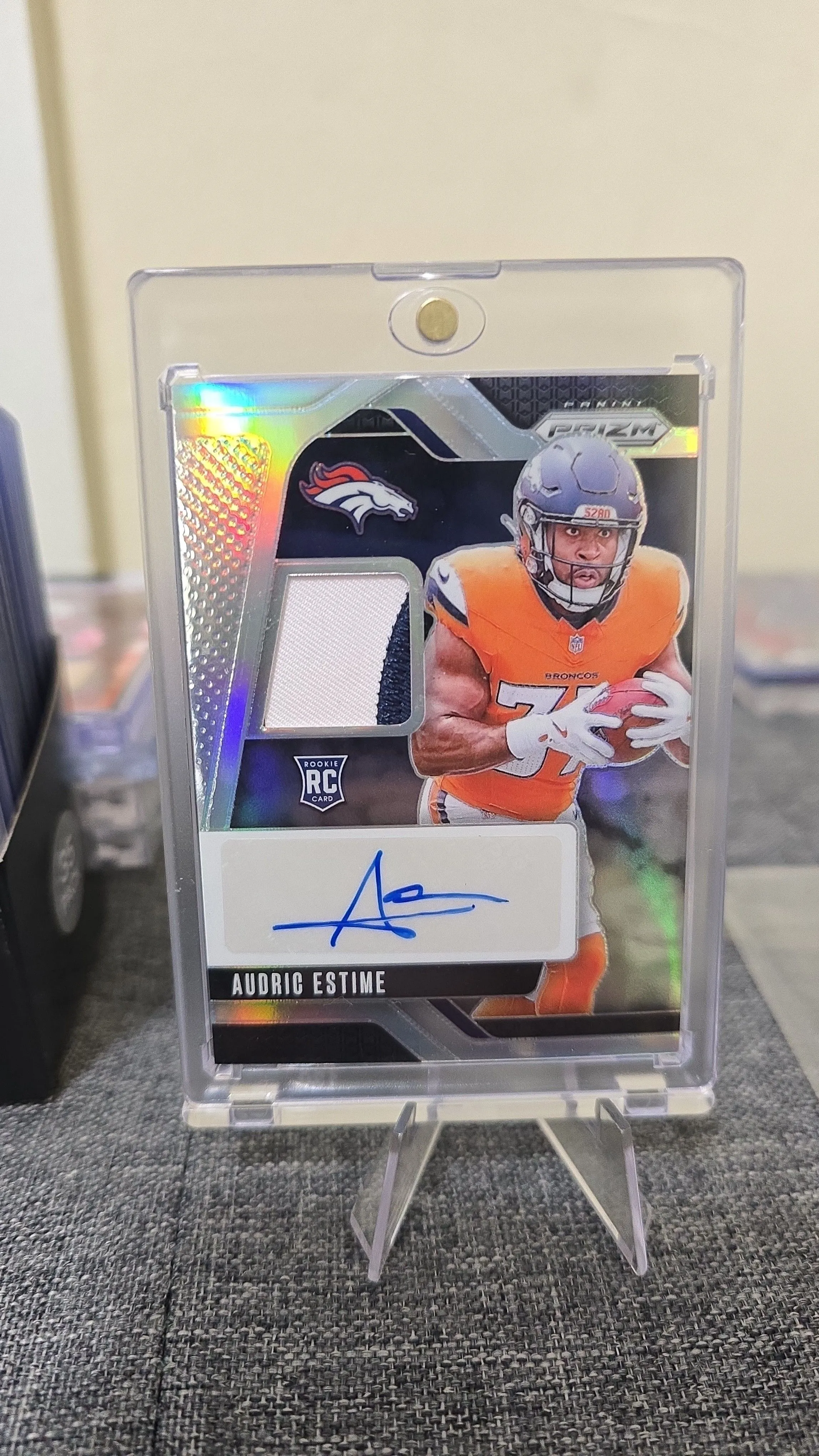 Product image for Audric Estime 2024 Prizm #RPA-AEE Rookie Patch Auto - Silver /99 Denver Broncos 