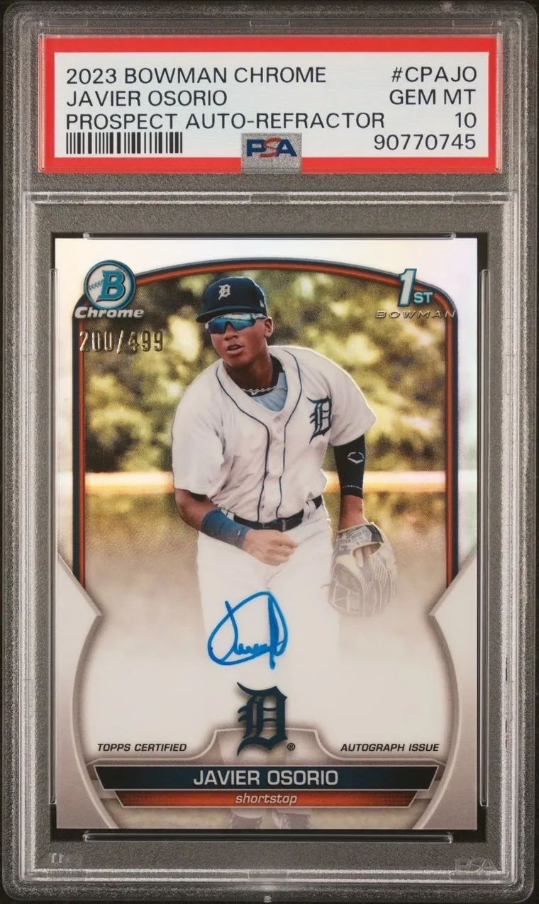 Product image for 2023 Bowman Chrome Javier Osorio 1st Refractor Auto /499 PSA GEM MT 10