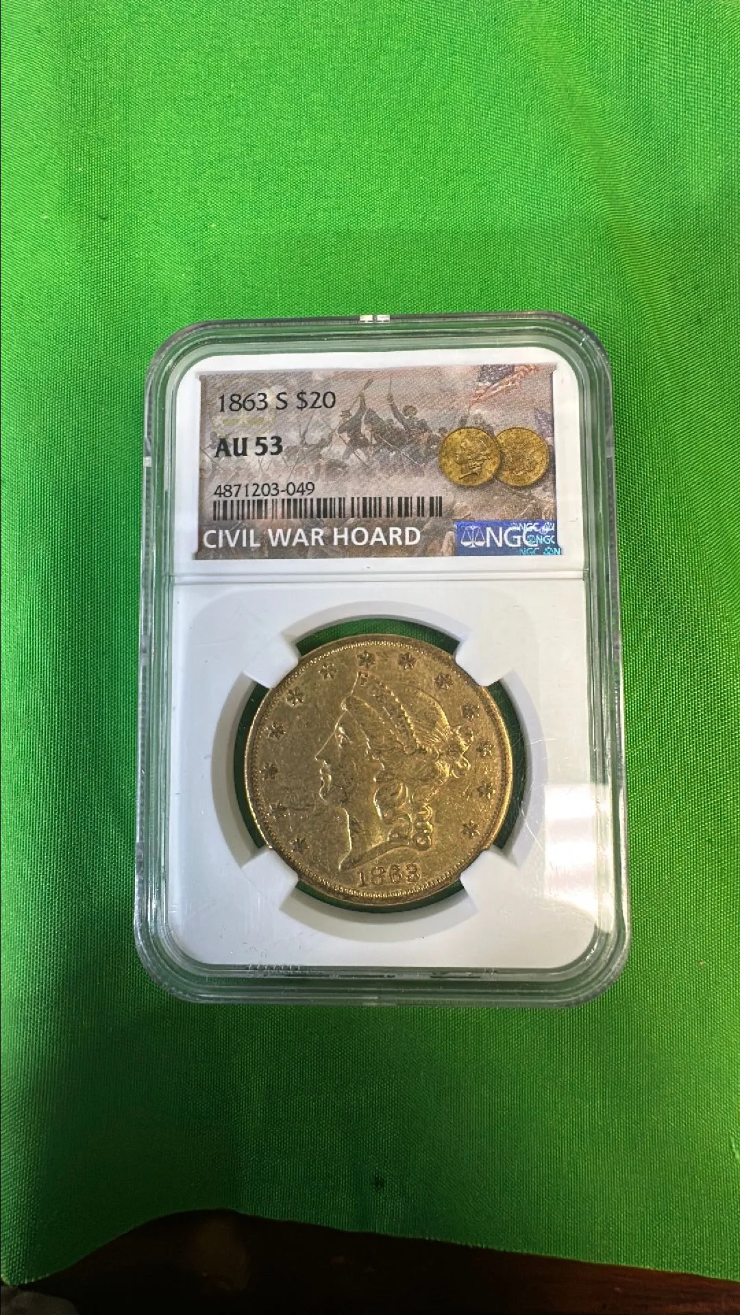 Product image for 1863-S $20 gold Liberty AU53-Rare