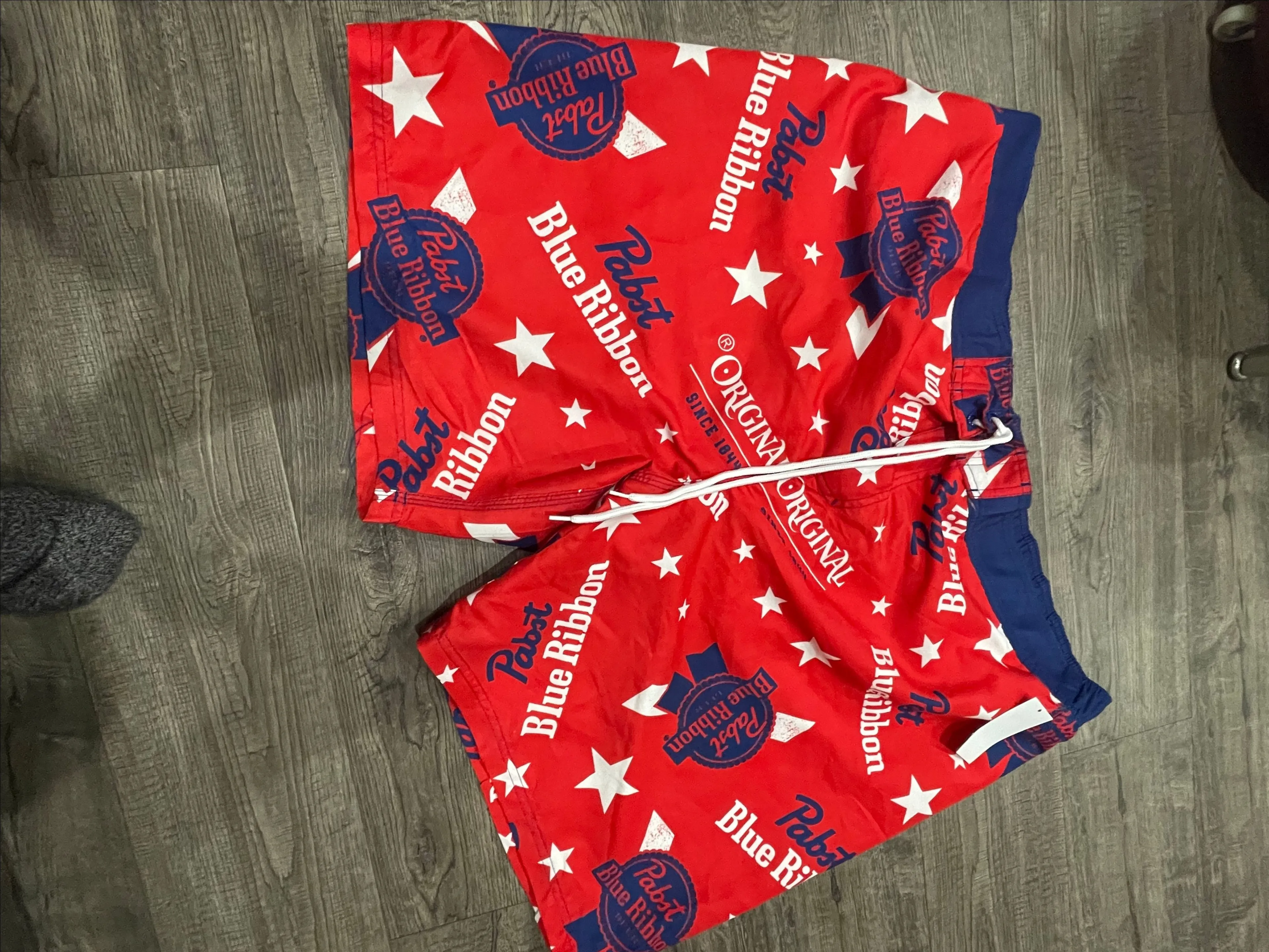 Product image for Pabst Blue Ribbon Beer PRB Board Swim Shorts Red White Blue Men's Size XXL