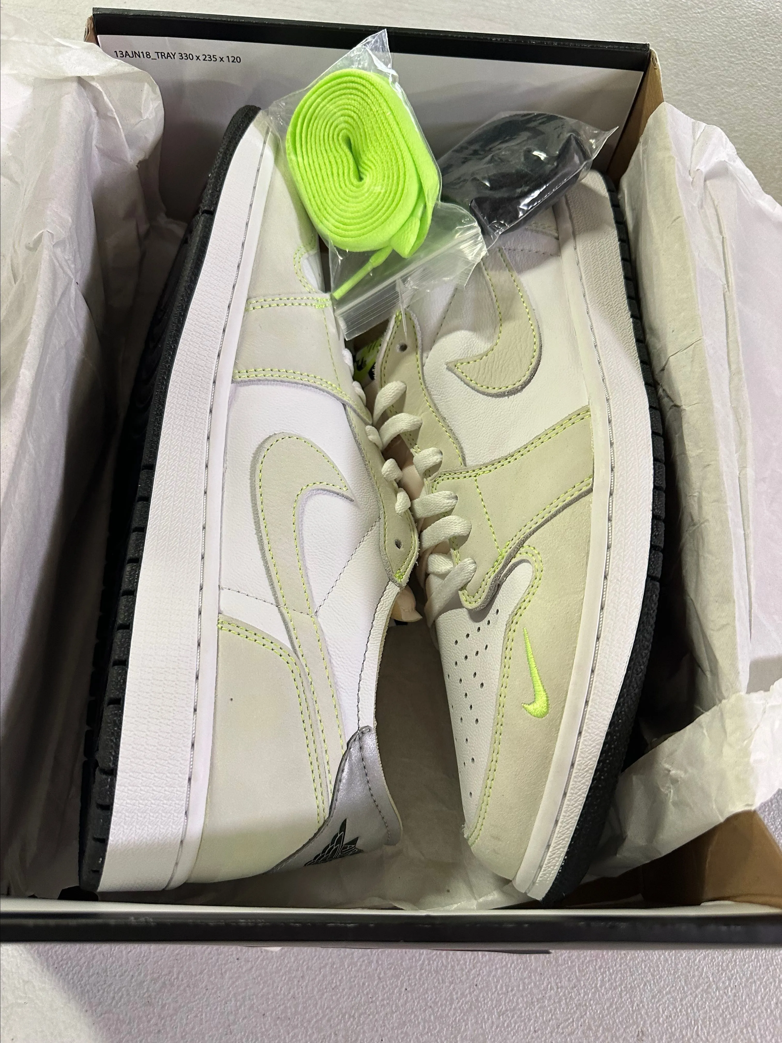 Product image for (31) Jordan 1 Retro aloe White Ghost Green Black stain Size 13