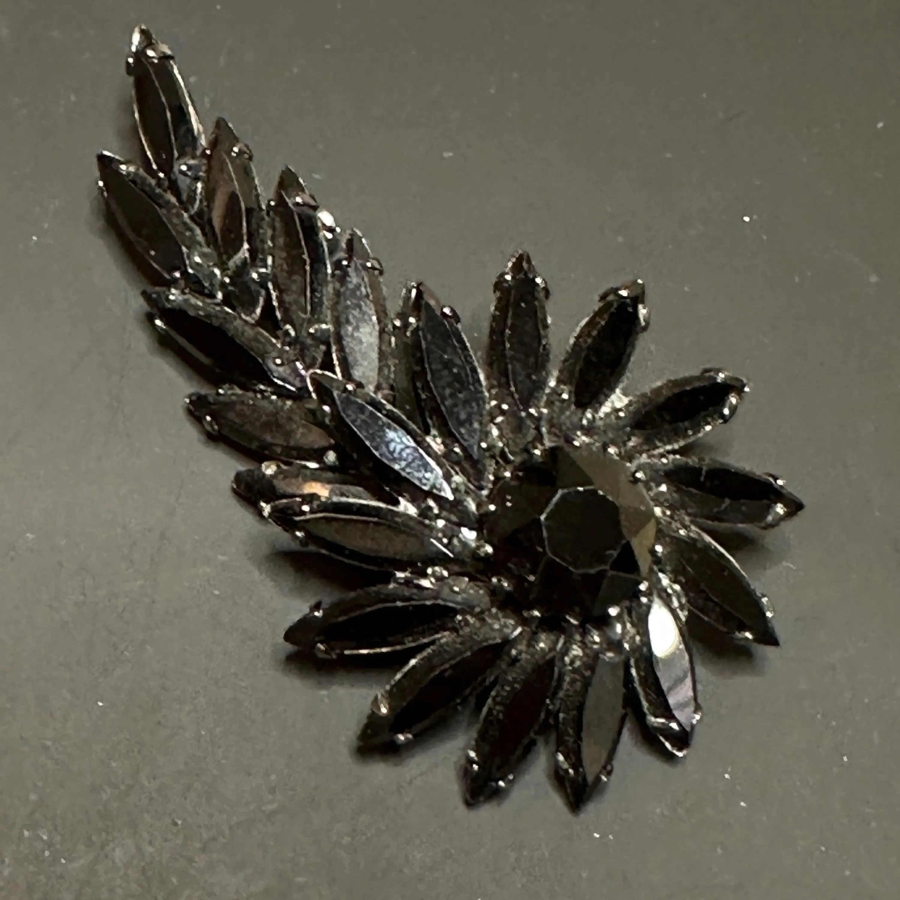 Product image for Vintage Black Rhinestone Navette Brooch