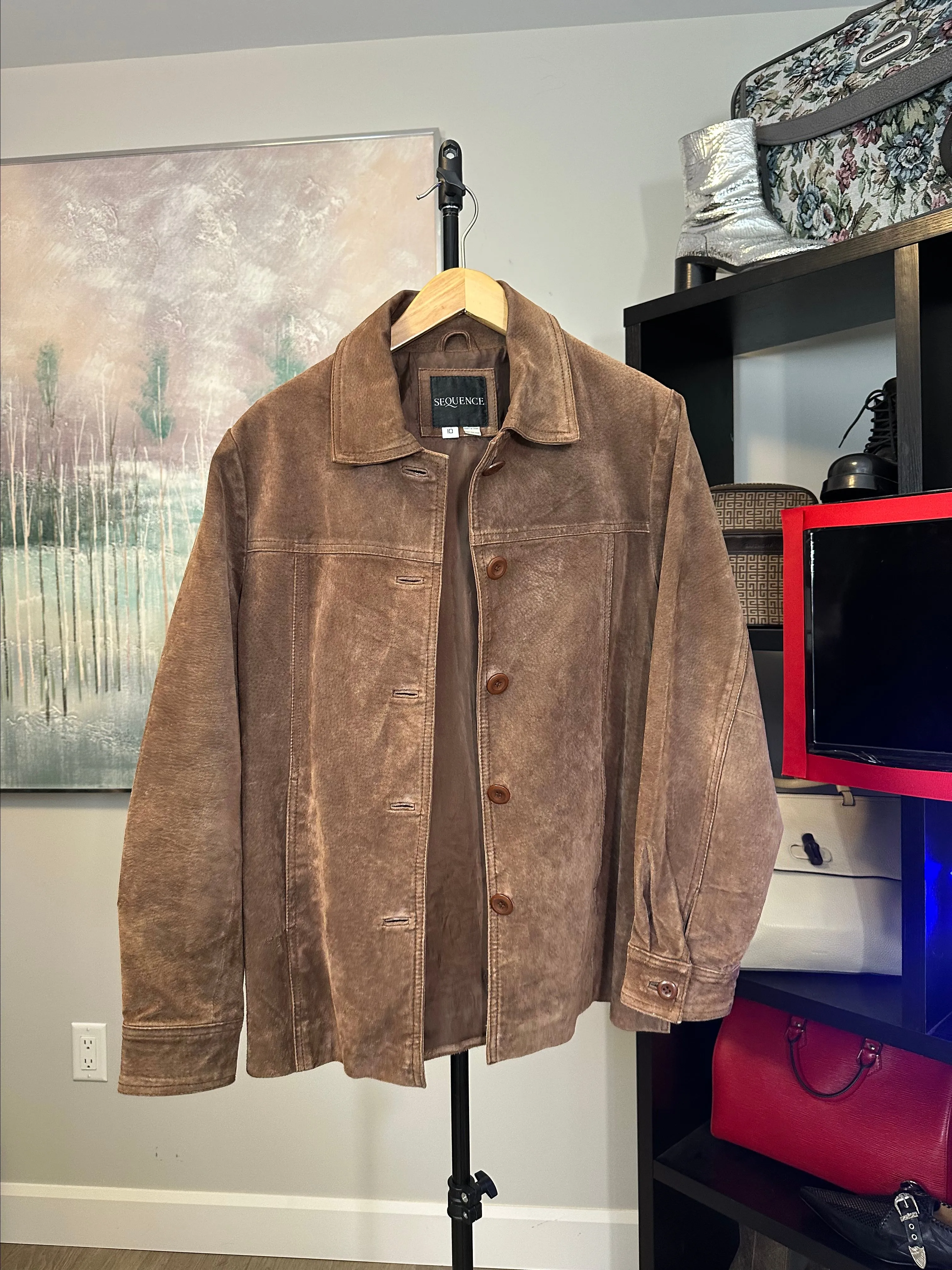 Product image for Y2K Structured Chestnut Brown Suede Button Up Coat