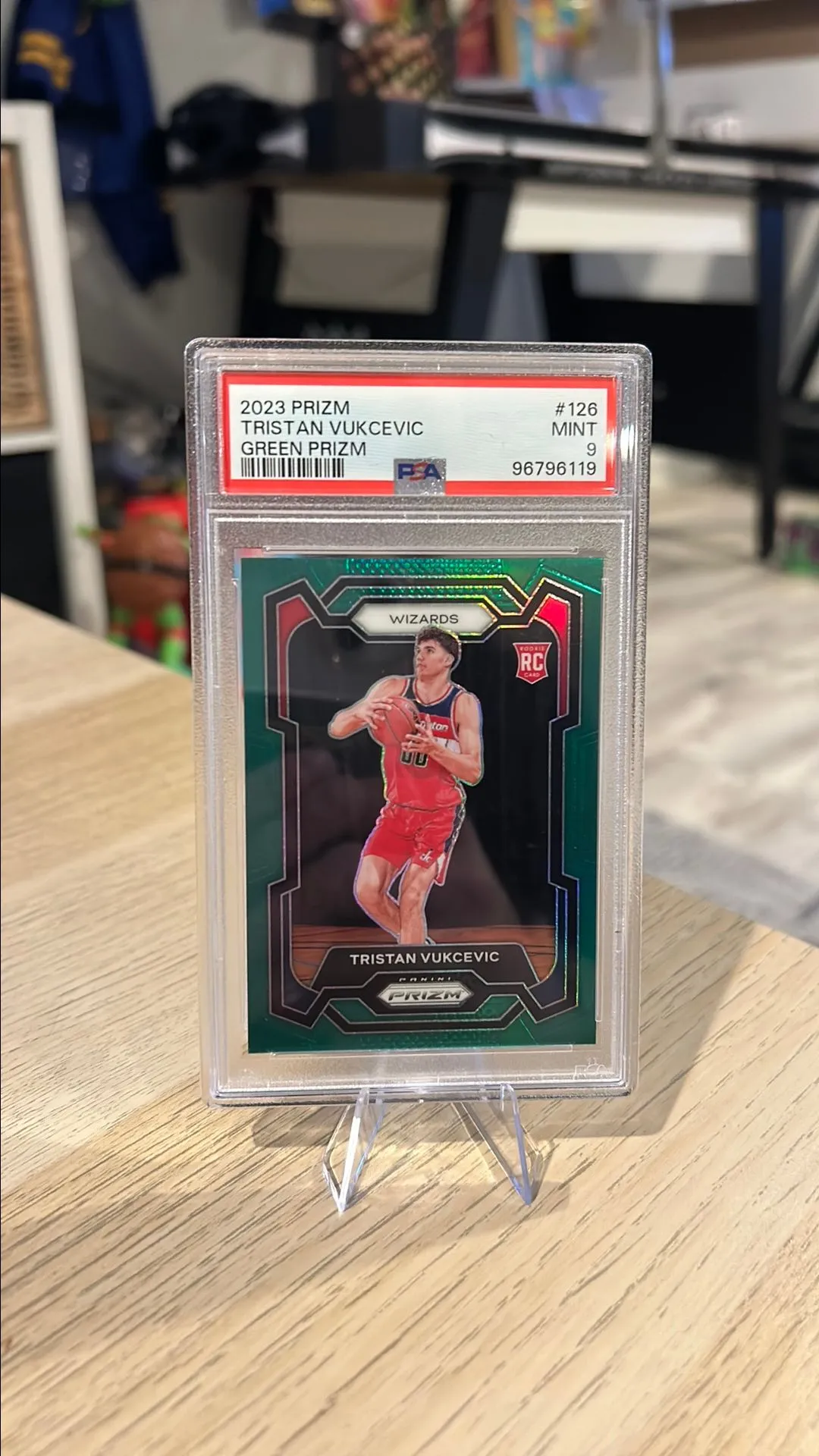 Product image for 2023 Panini Prizm Tristan Vukcevic 126 Green Prizm PSA MINT 9