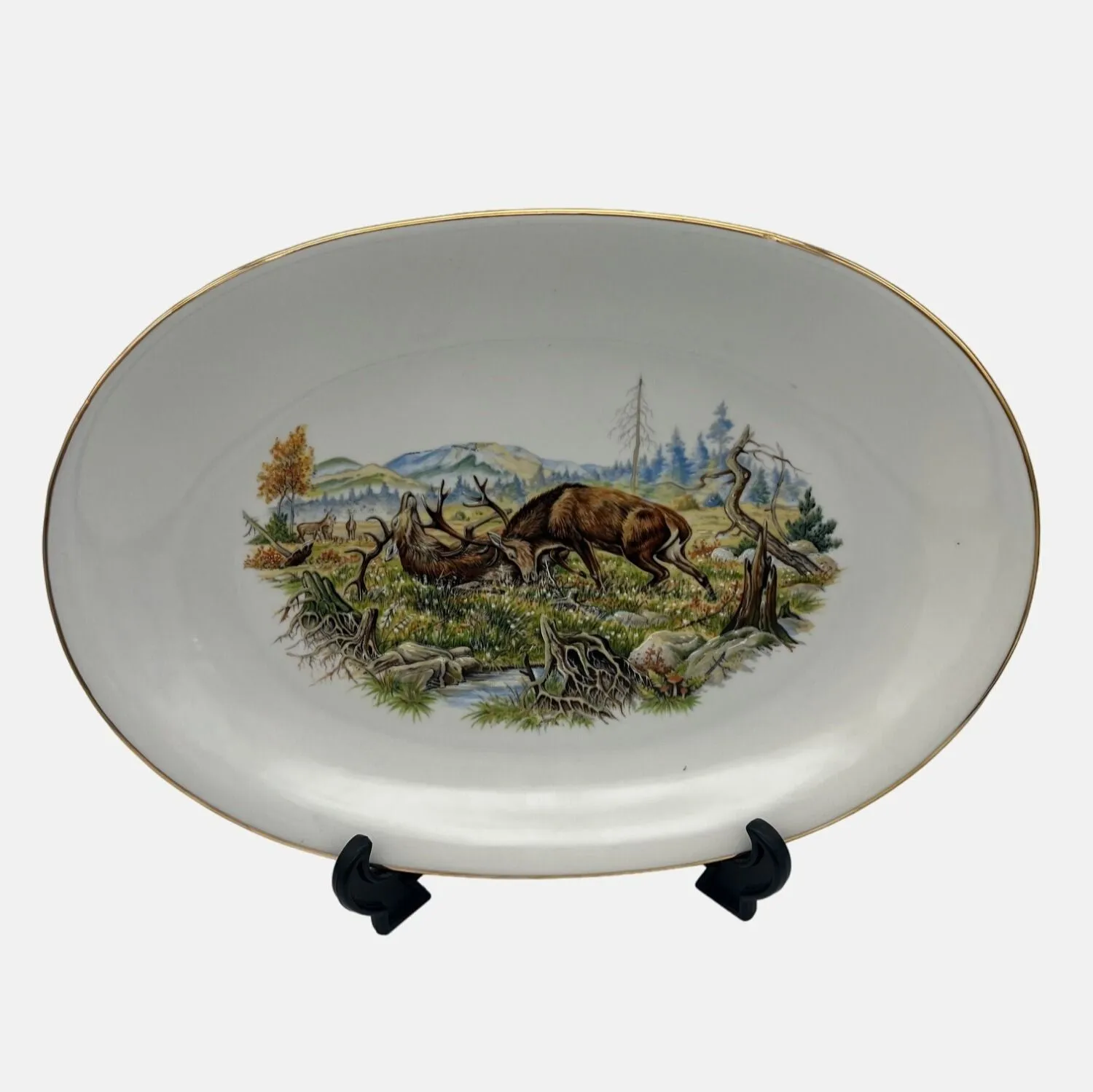 Product image for Vintage PMR Jaeger Bavaria Oval Serving Platter Deer Stag Design Porcelain 14"