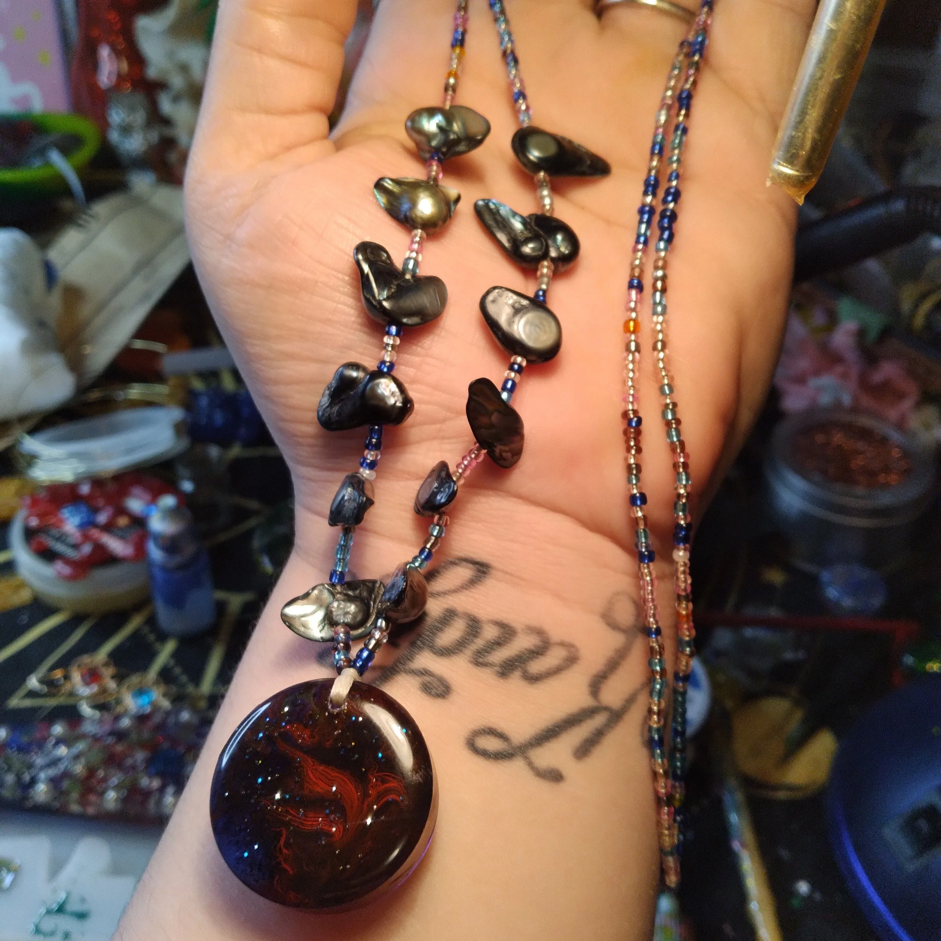 Product image for #88 Deep Sea Natural Pearl Necklace with Resin Ocean Pendant