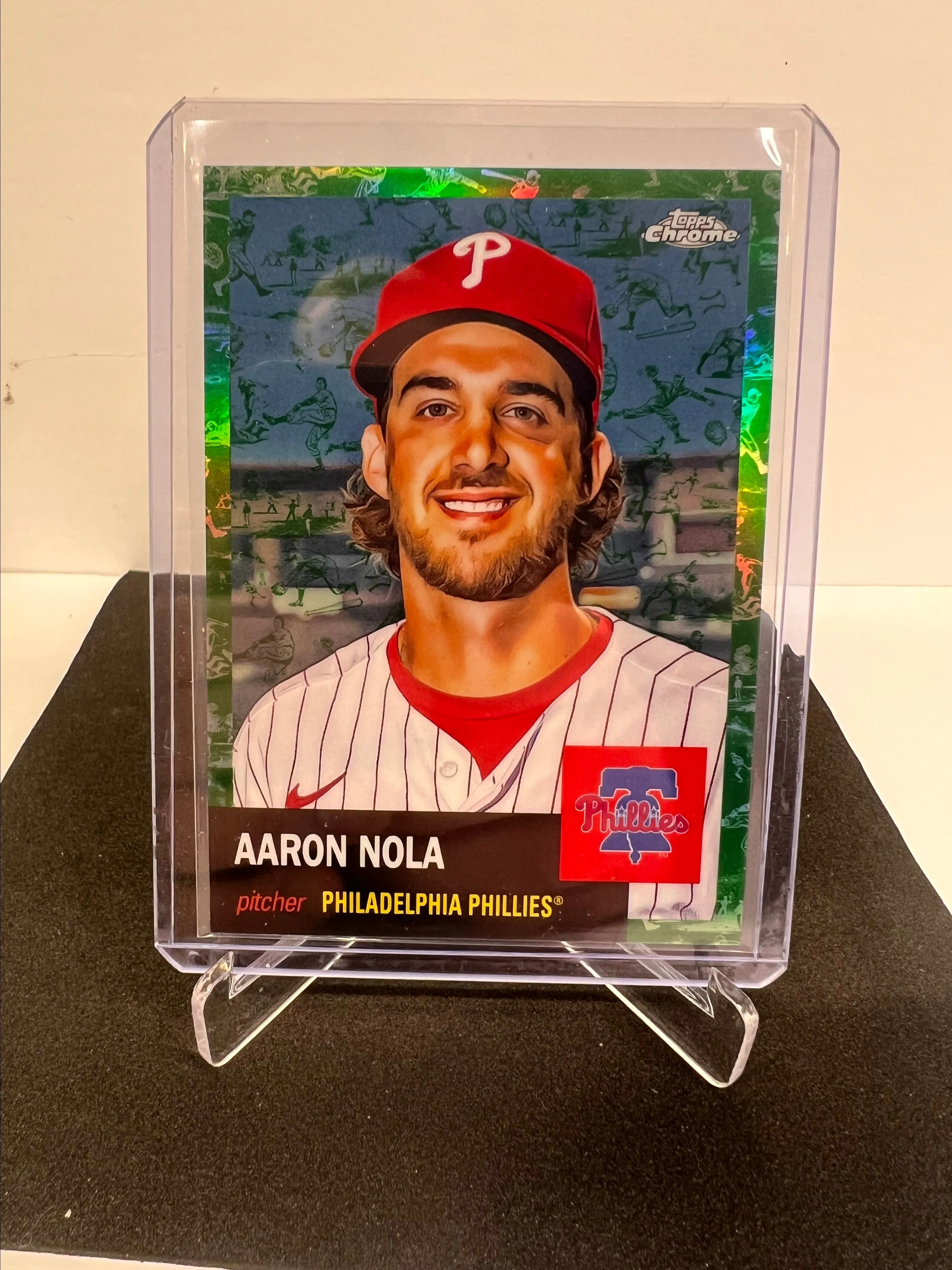 Product image for #130 2022 Topps Chrome Anniversary Aaron Nola Green Wave Refractor /99