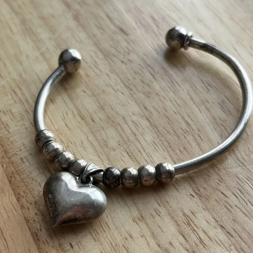 Product image for Cuff Sterling Silver Charm Bracelet Heart Charm