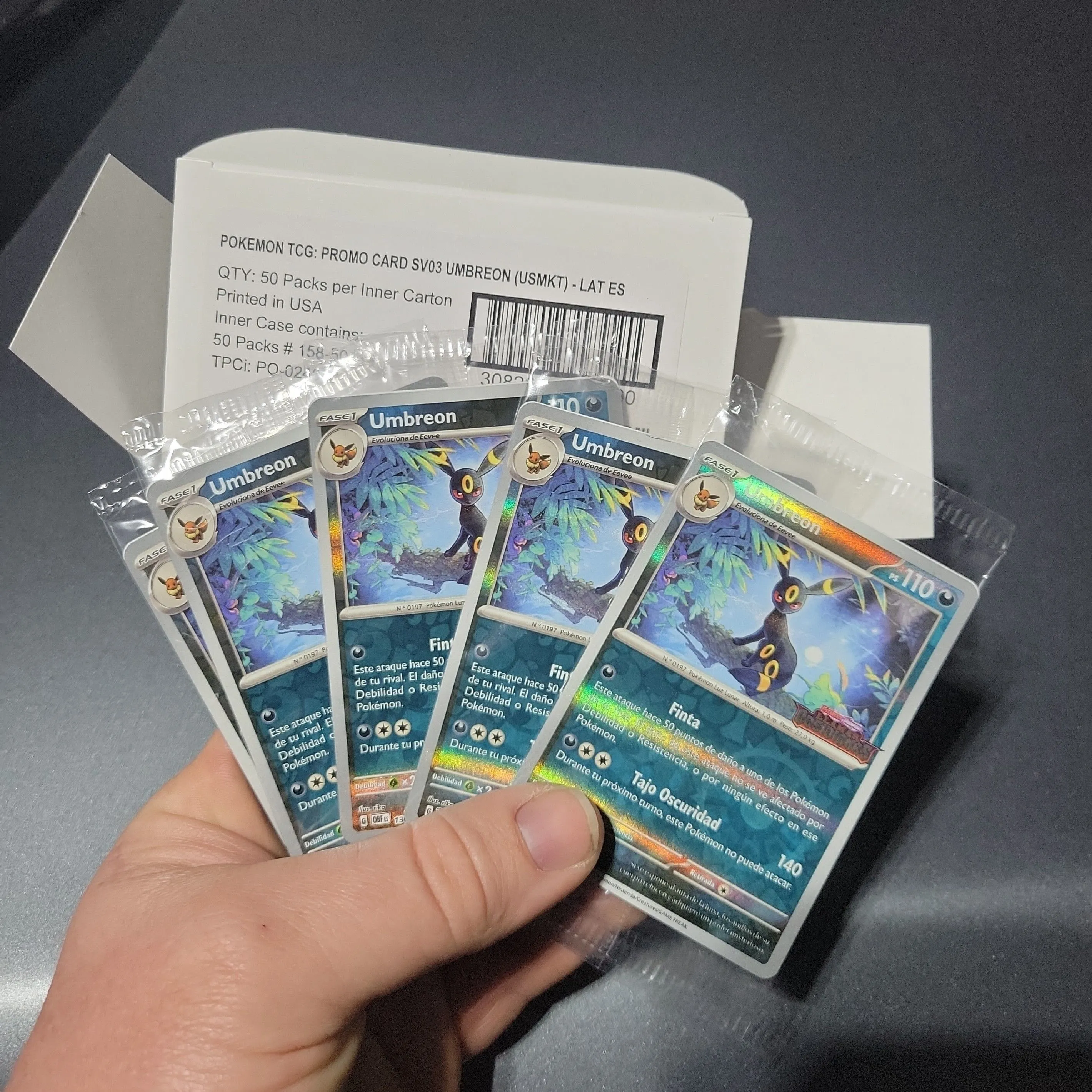 Product image for Umbreon - 130/197 - Obsidian Flames SPANISH Stamped Promo - Sealed Pokemon Card