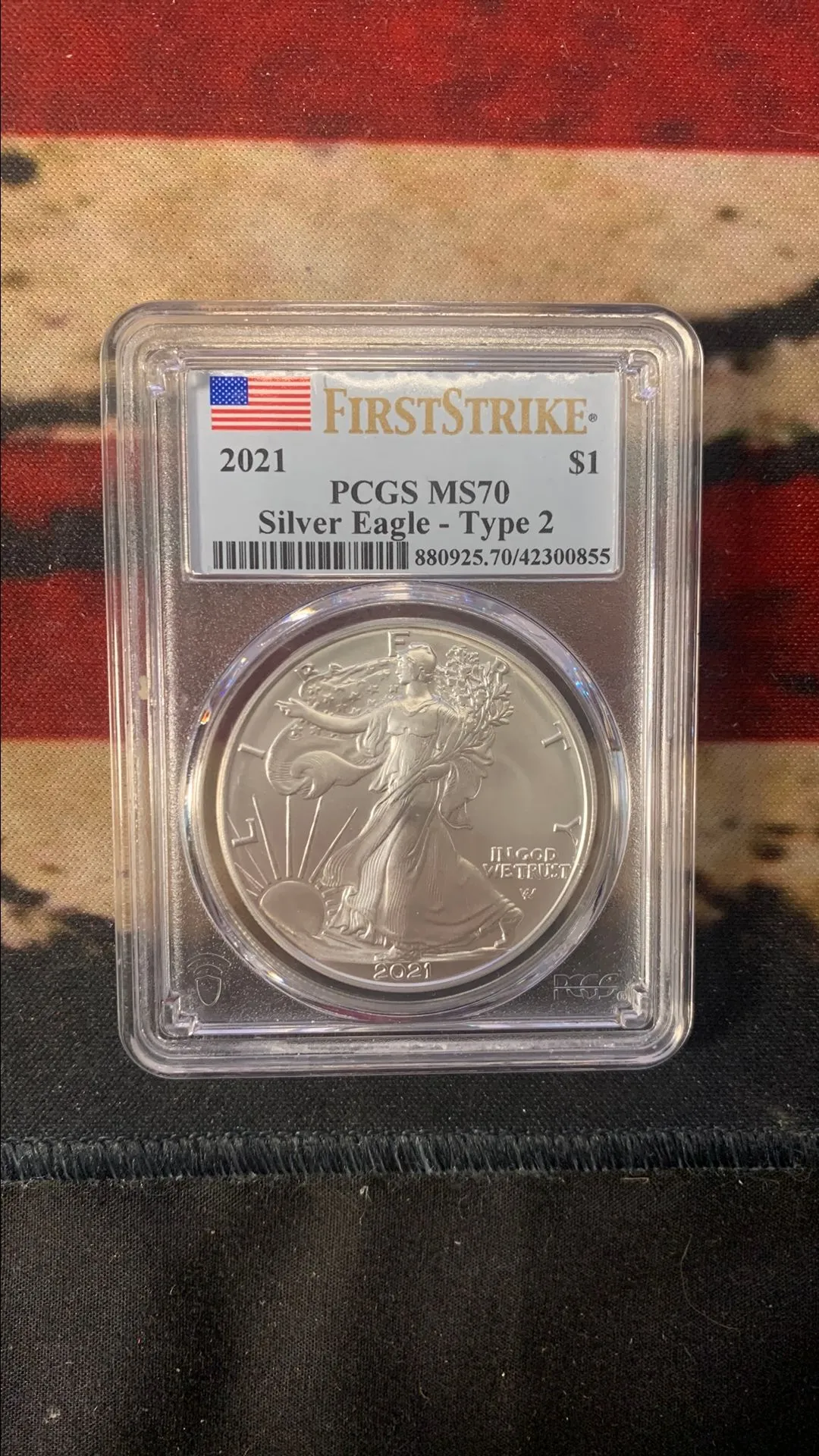 Product image for 2021 PCGS MS70 FLAG LABEL Silver Eagle T2 Emergency Issue First Strike