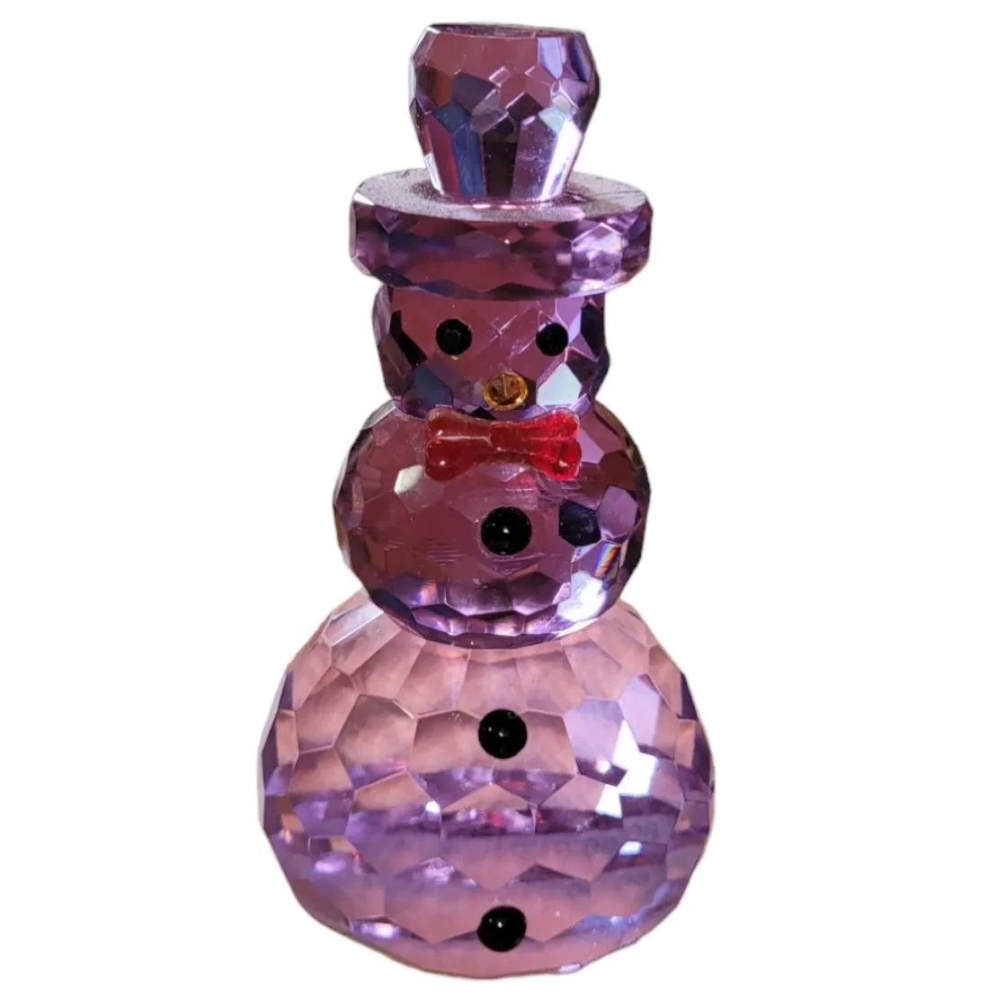 Product image for Purple Crystal Snowman Figurine Top Hat And Red Bow Tie Unmarked 4 7/8" Tall EUC