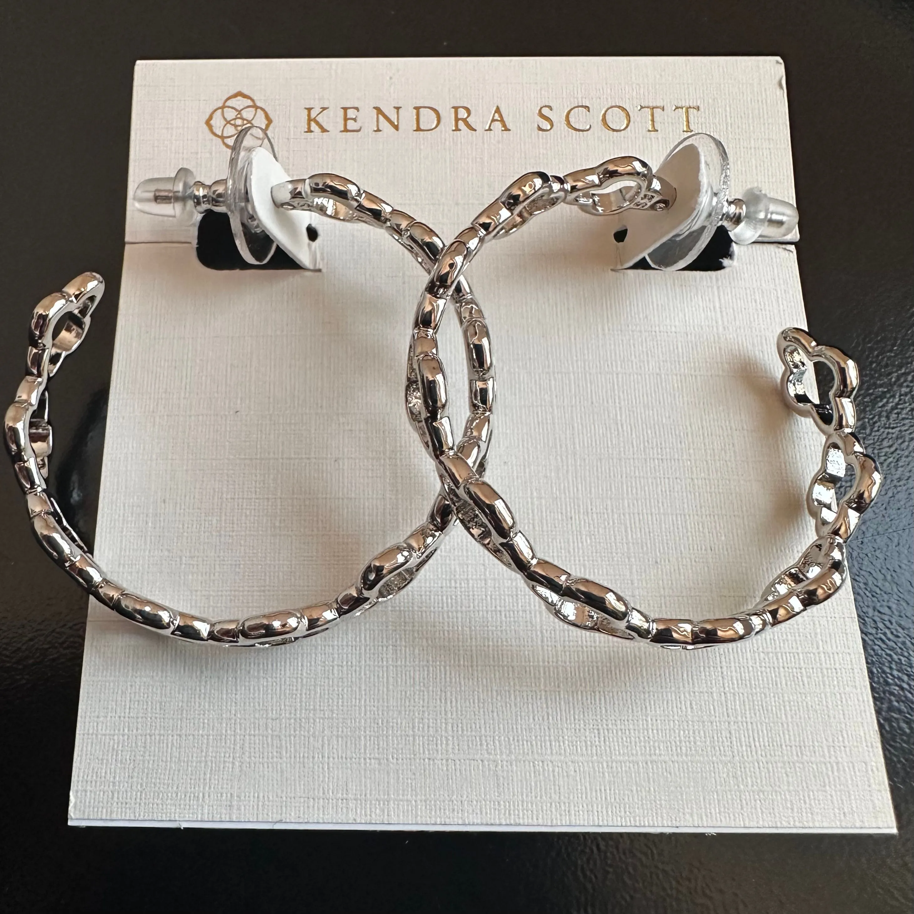 Product image for New Kendra Scott Silver Abbie Hoop Earrings, Rhodium-Plated on Kendra Scott Card