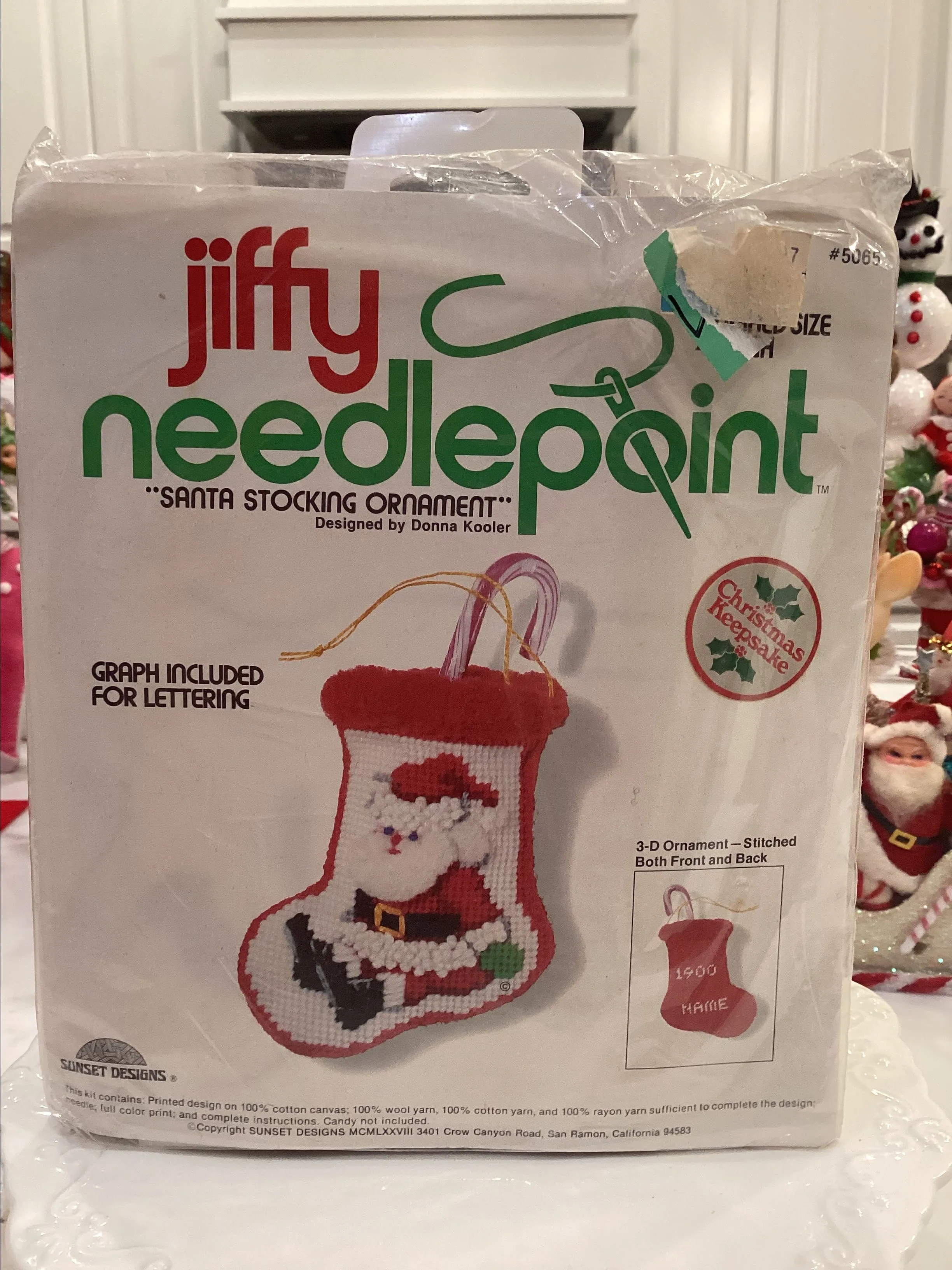 Product image for Vintage Jiffy Needlepoint Santa stocking 3D ornament