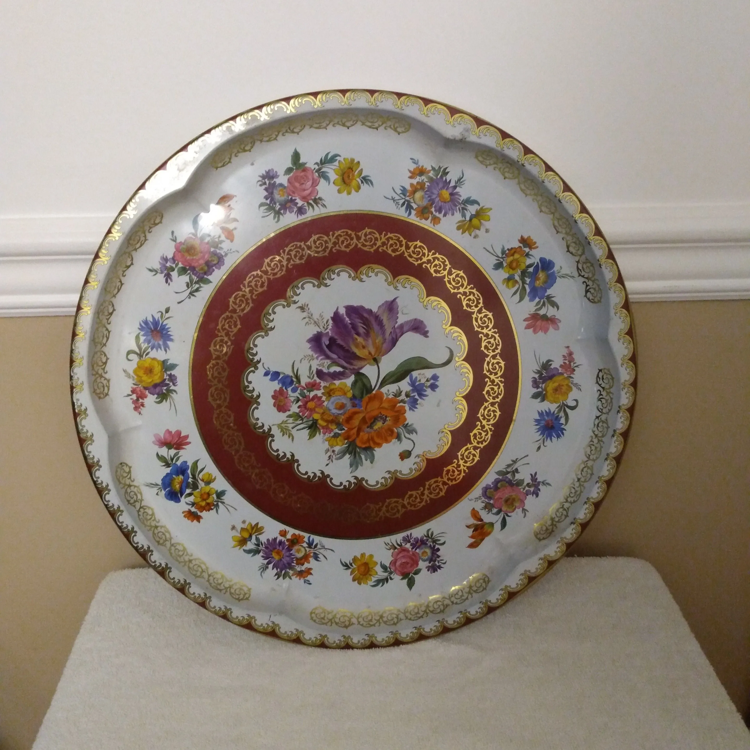 Product image for Vintage Daher Round Floral Metal Tray