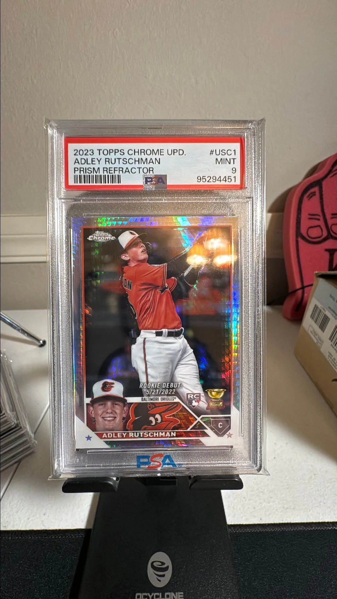 Product image for 2023 Topps Chrome Update Adley Rutschman USC1 Prism Refractor PSA MINT 9