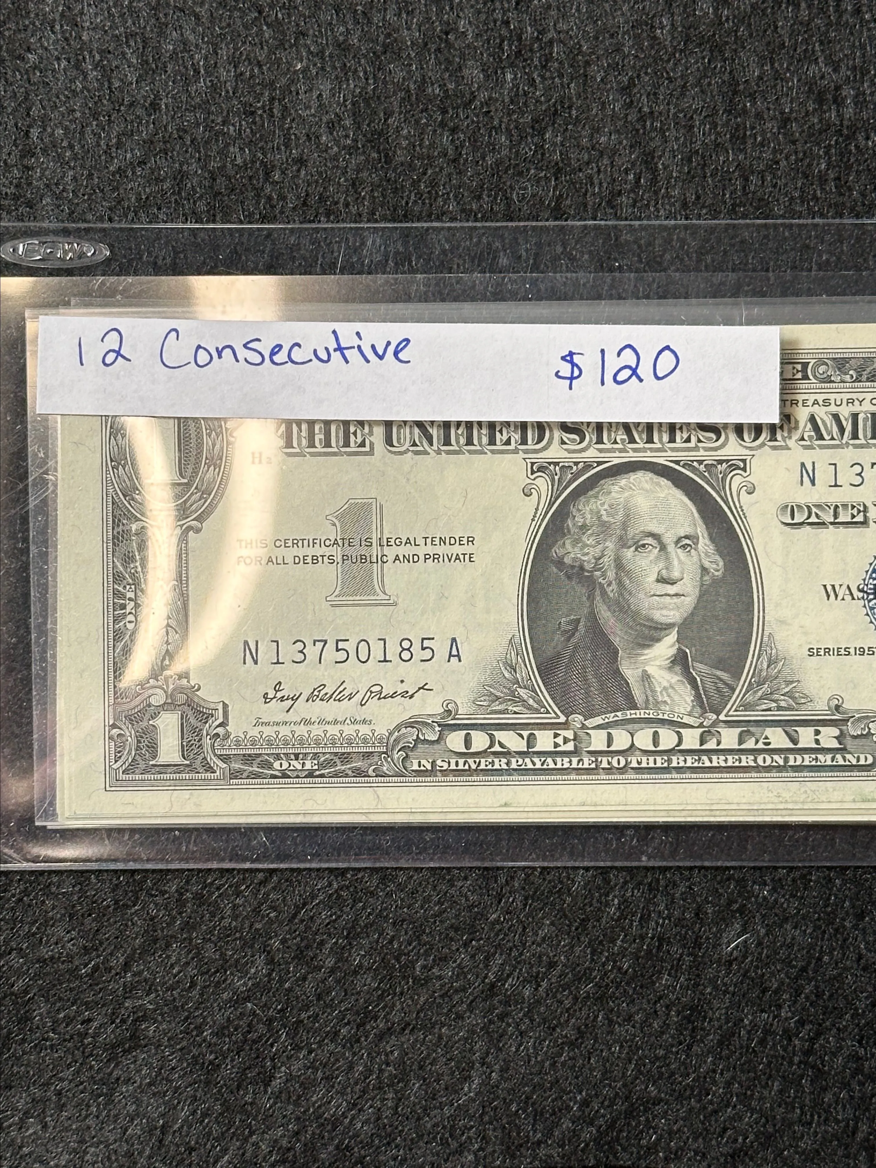 Product image for 12 consecutive 1957 silver certificates