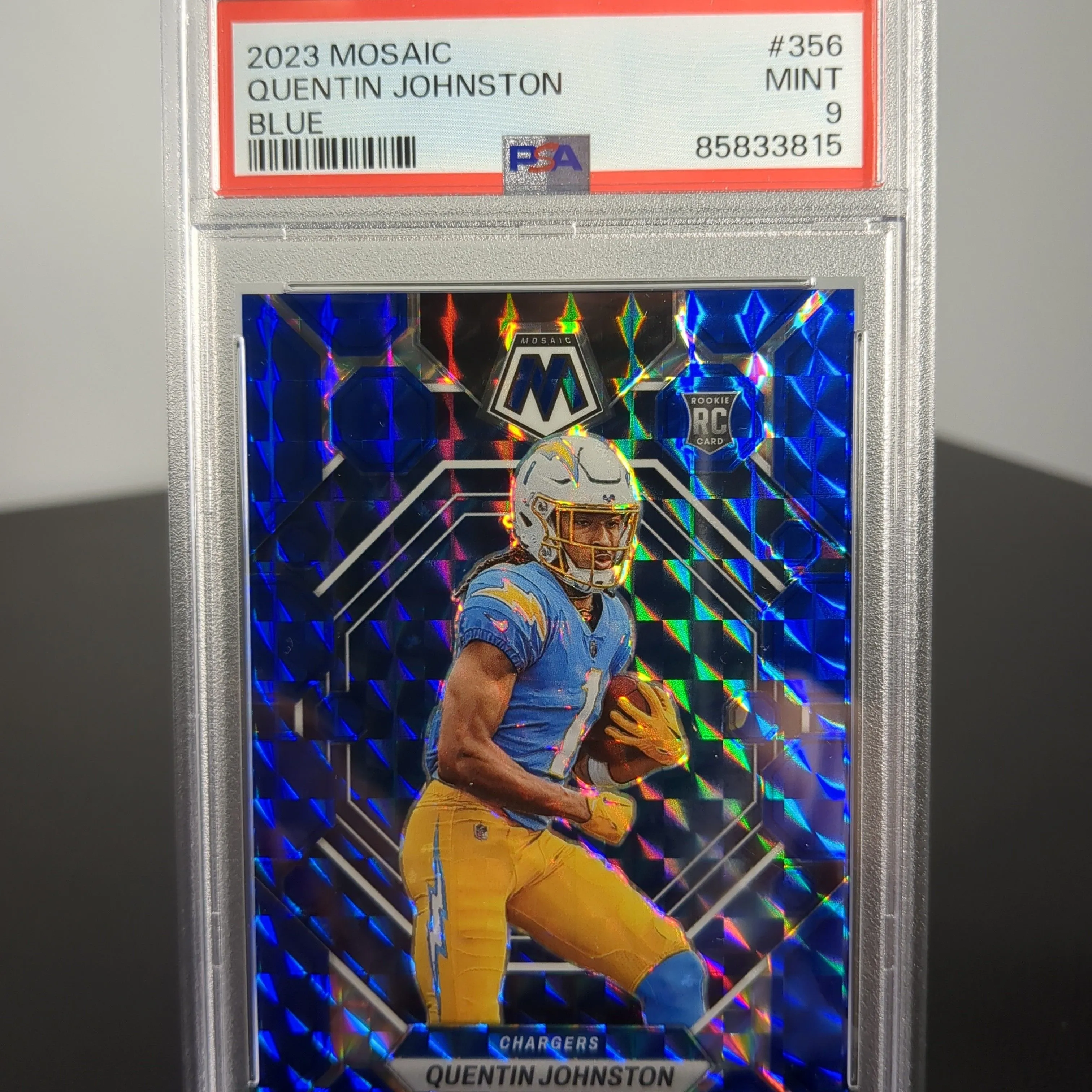 Product image for 2023 Panini Mosaic Quentin Johnston 356 Blue PSA MINT 9