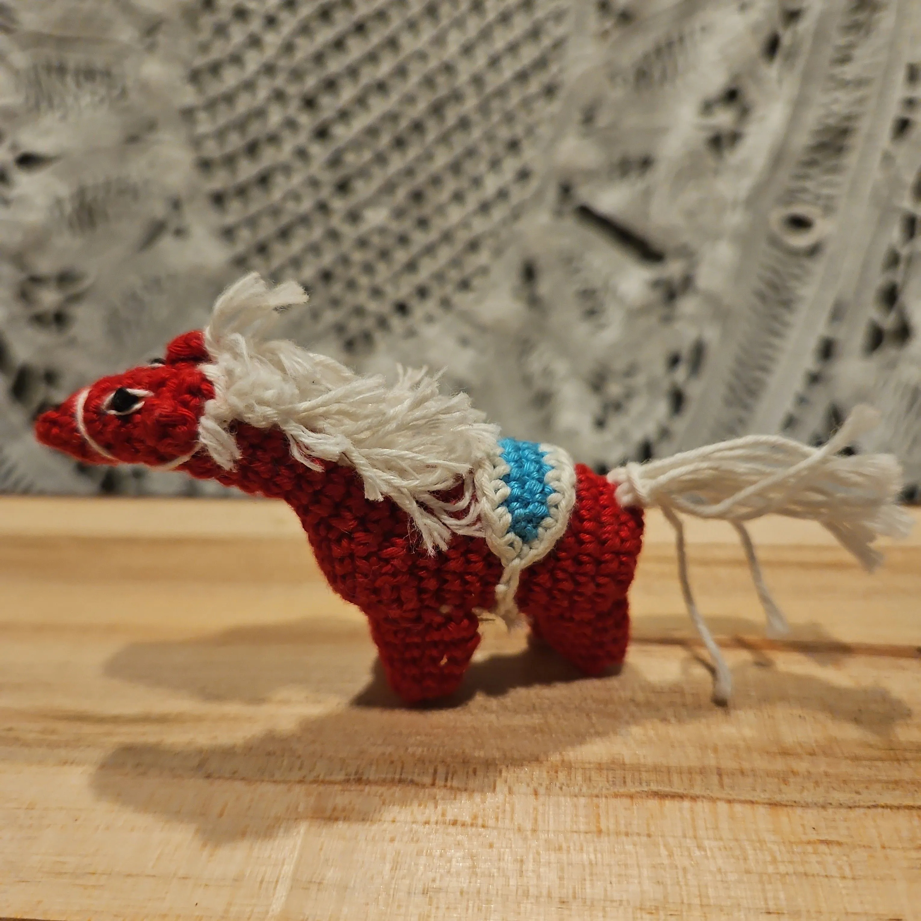 Product image for Micro mini crochet Japanese folk art horse Artisan Horse Red & Whi