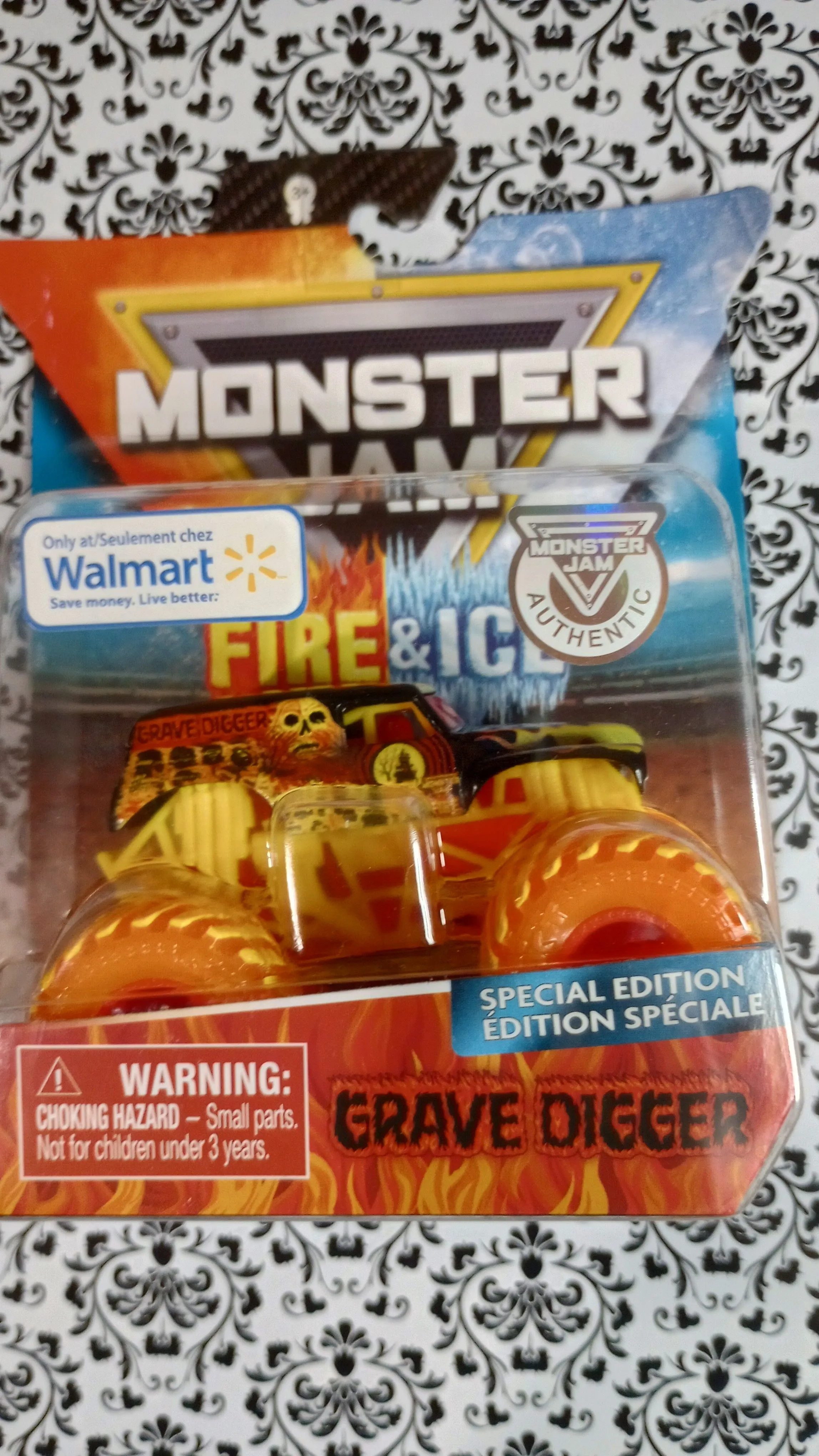 Product image for MONSTER JAM 1:64 Grave Digger Walmart Exclusive Fire & Ice Edition Monster Truck - MOC