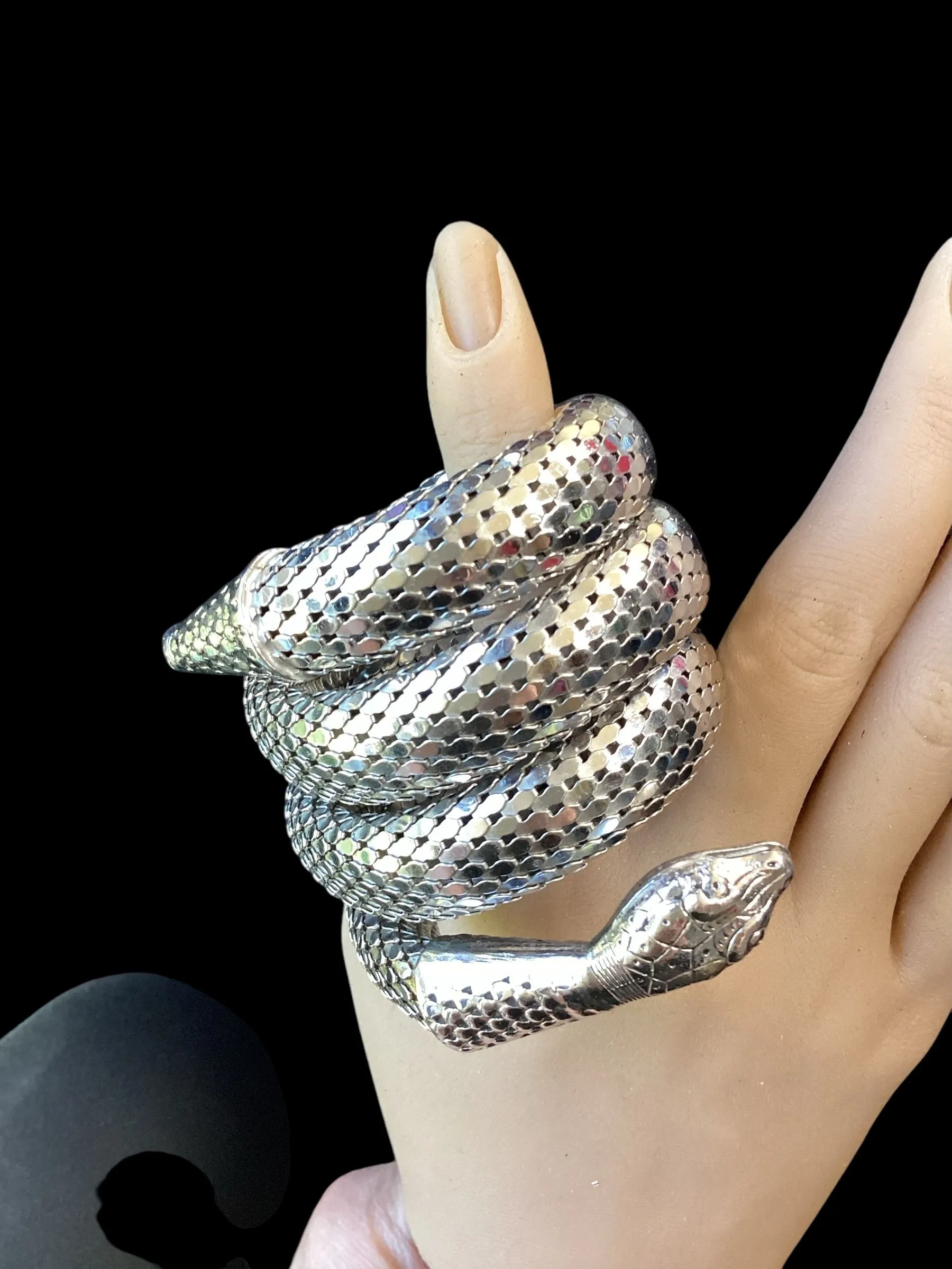 Product image for 1970's Whiting & Davis Triple Coiled Silver Snake Bracelet