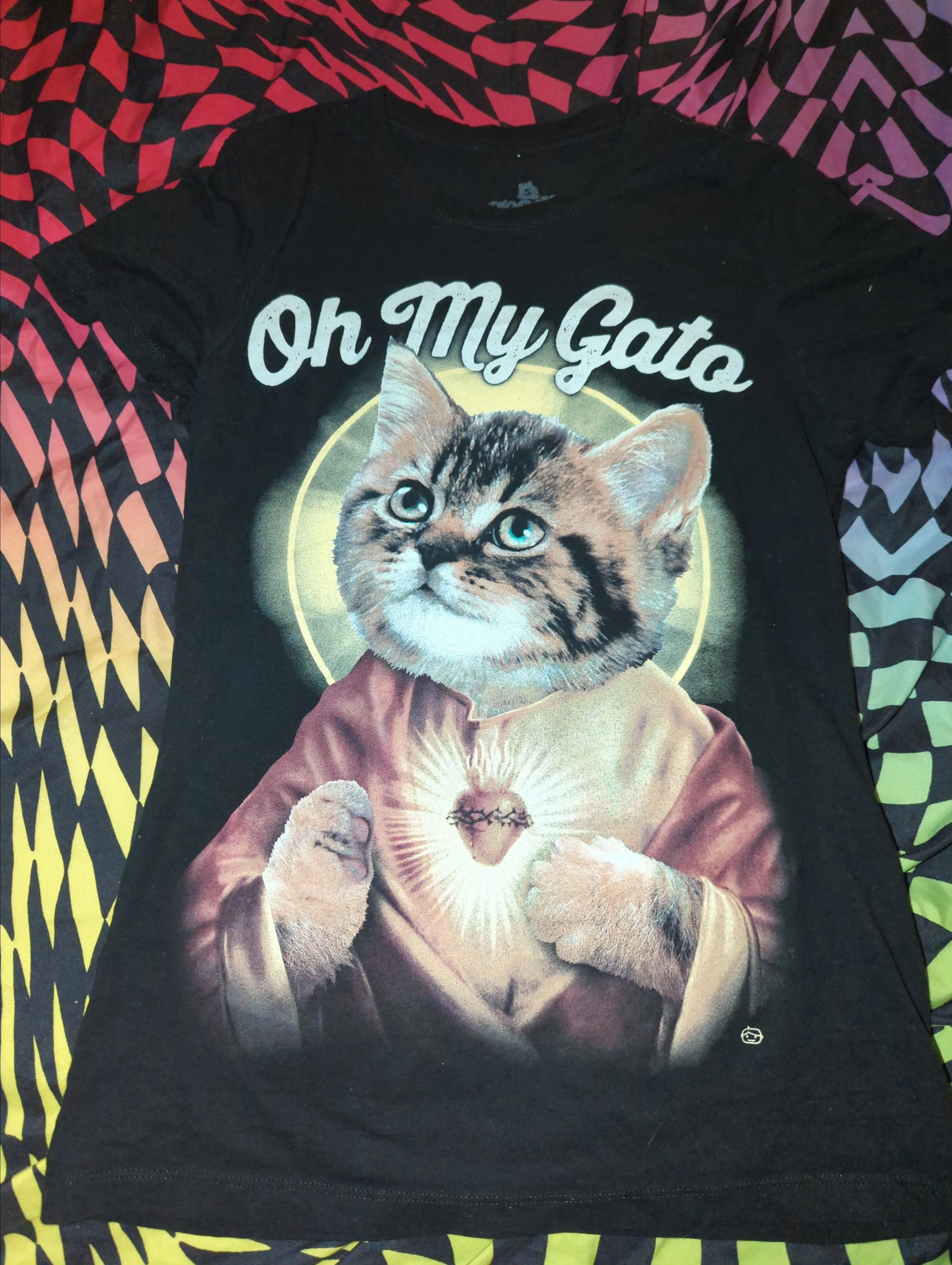 Product image for Punk Y2K Grunge 'Oh My Gato'  Funny Graphic Fitted Black Unisex T Shirt