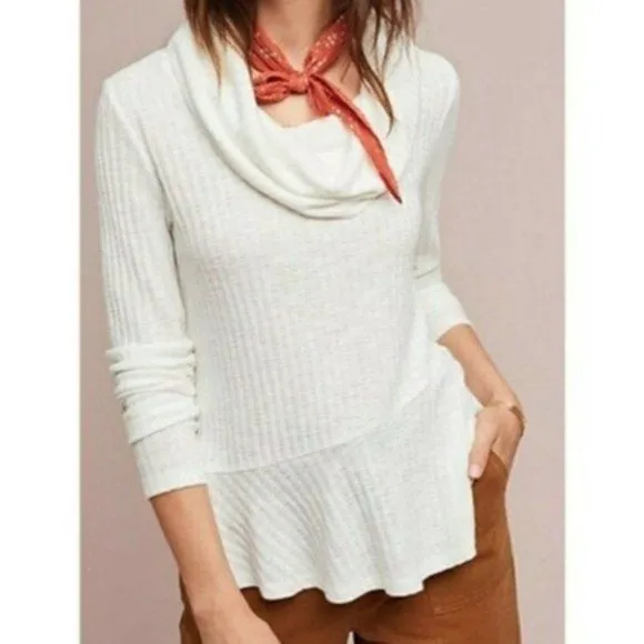 Product image for Anthropologie Maeve Addie Ruffle Hacci Pullover White Size Small