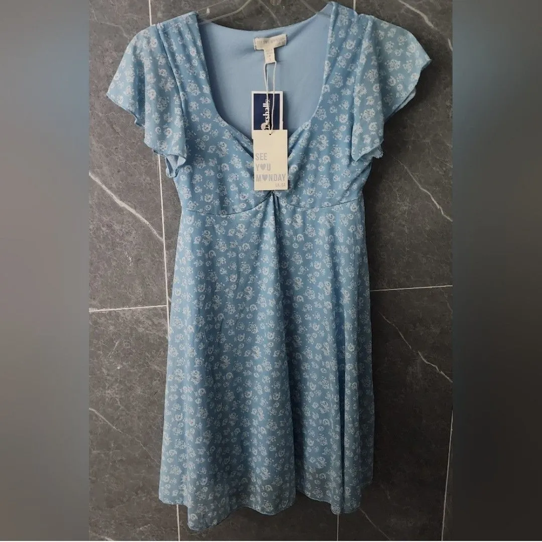 NWT See You Monday Baby Blue Mesh Ruched Sweetheart Floral Dress Small   Whatnot: Shop, Sell, Connect