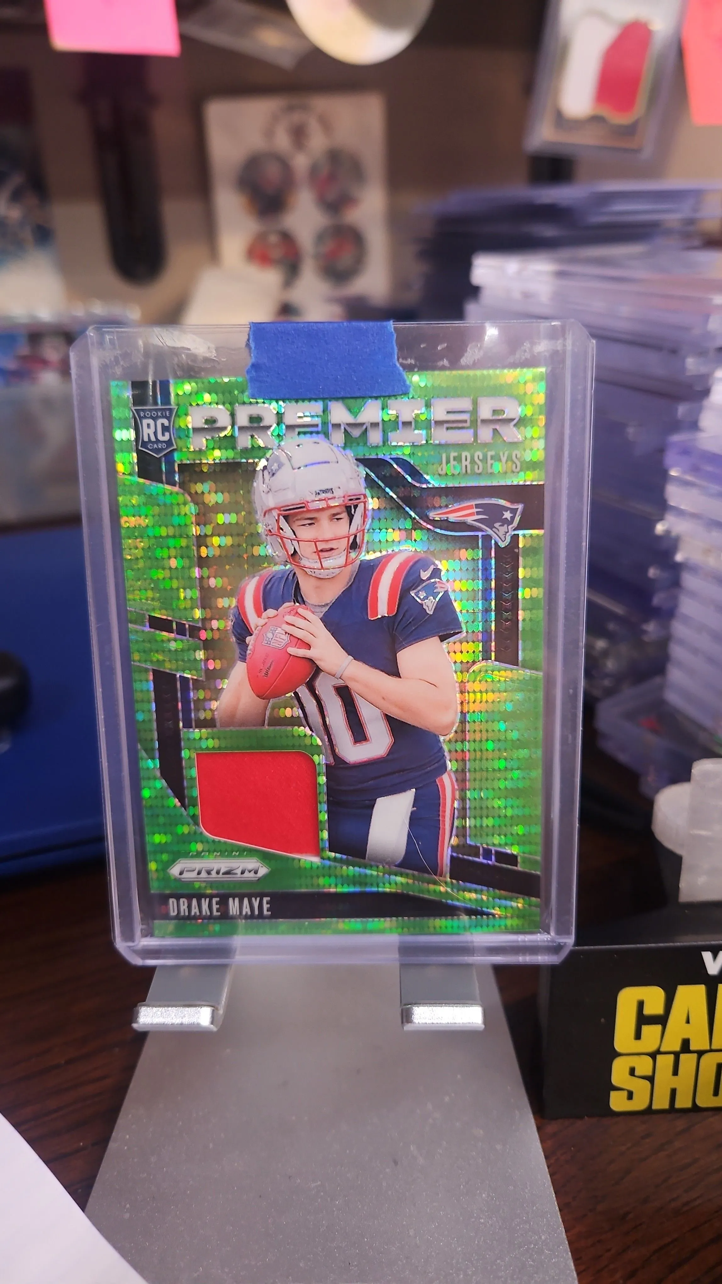 Product image for Drake Maye Rookie Patch...2024 Prizm Green Pulsar...Patriots