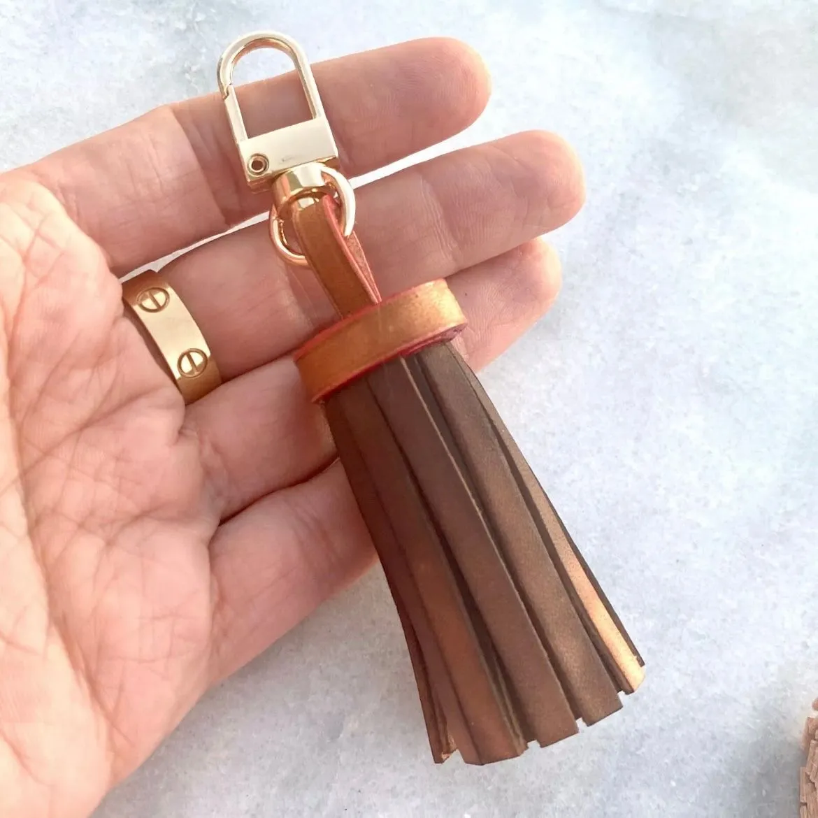 Product image for 92.Handcrafted Vachetta Leather Tassel - Handmade Tanning Honey Patina