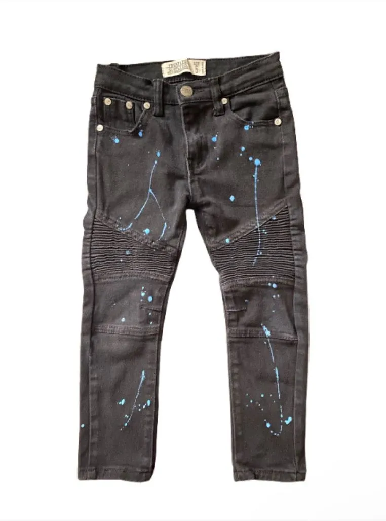 Product image for Boys Black Skinny Jeans With Blue Paint Splatter Size 6
