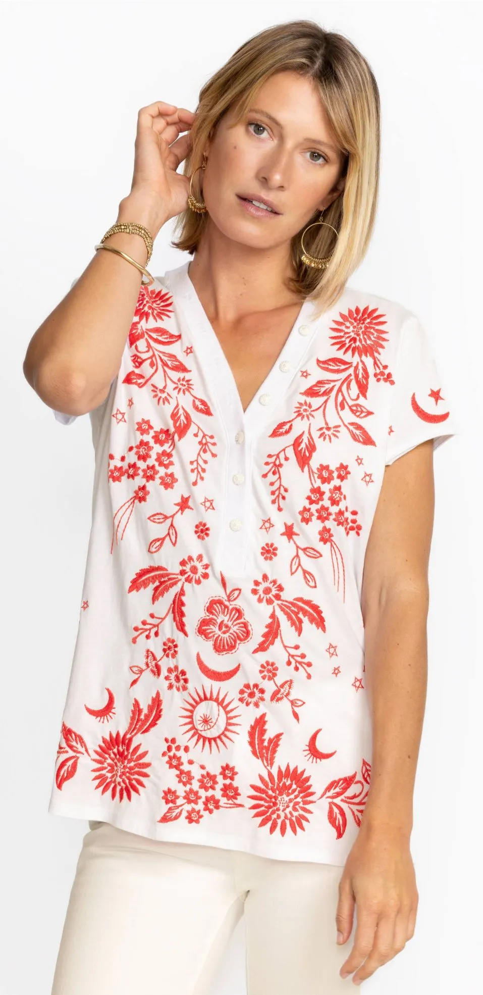 Product image for 3 Johnny Was  Embroidered Top Sz M  MSRP $150 SOLD OUT
