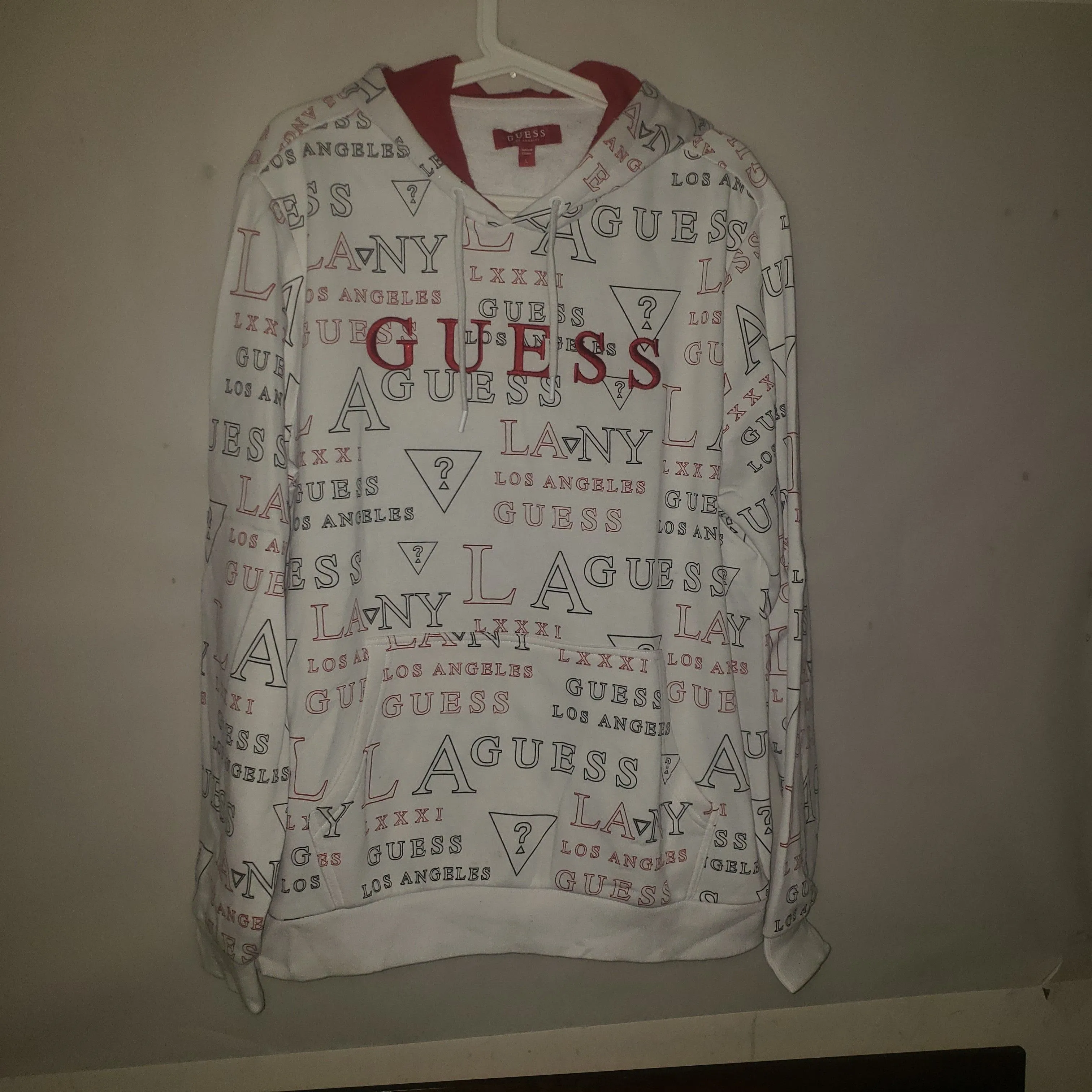 Product image for Guess Large White Red Pullover Hoodie
