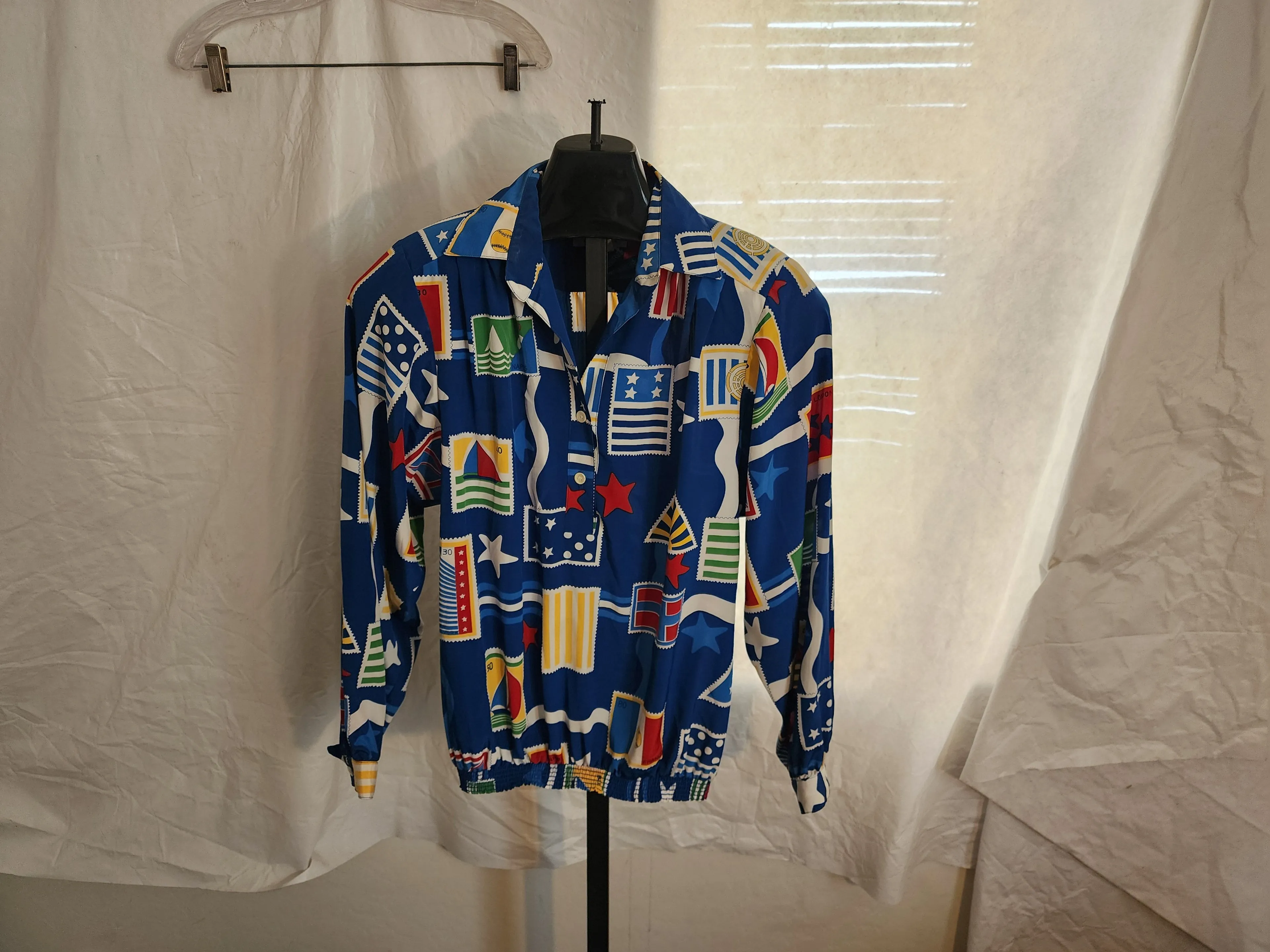 Product image for 1980s Da-Rue Blue Crusie Style Long Sleeve Top