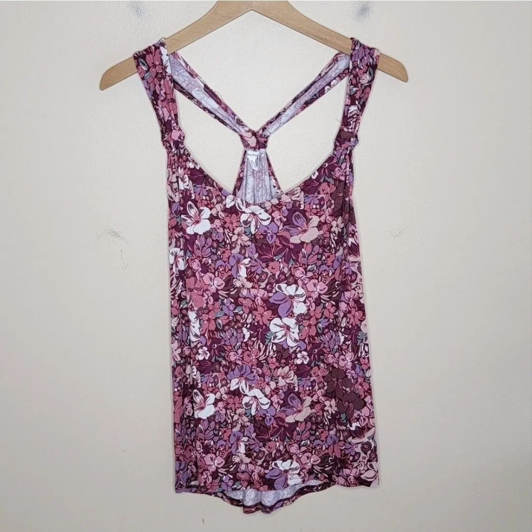 Product image for 003. NWT Maurices | Burgundy Floral Knotted Racerback Tank Top