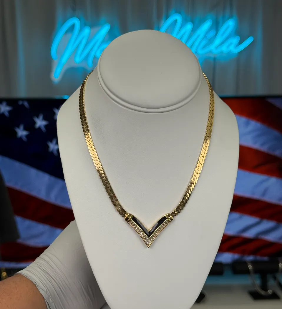Product image for #69✅Christian Dior Vintage Crystal Enamel Collar Necklace 14.5" inches✅