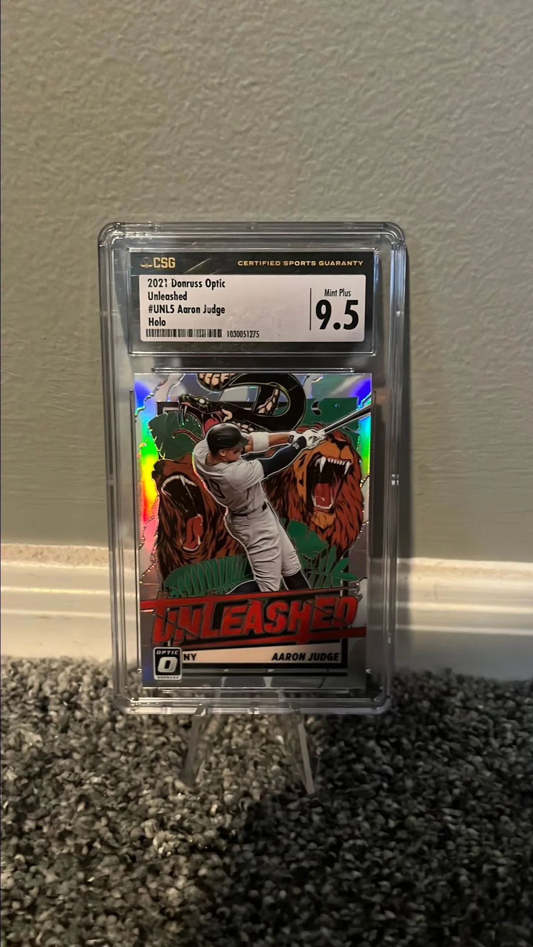 Product image for Aaron Judge 2021 Donruss Optic Unleashed CSG 9.5