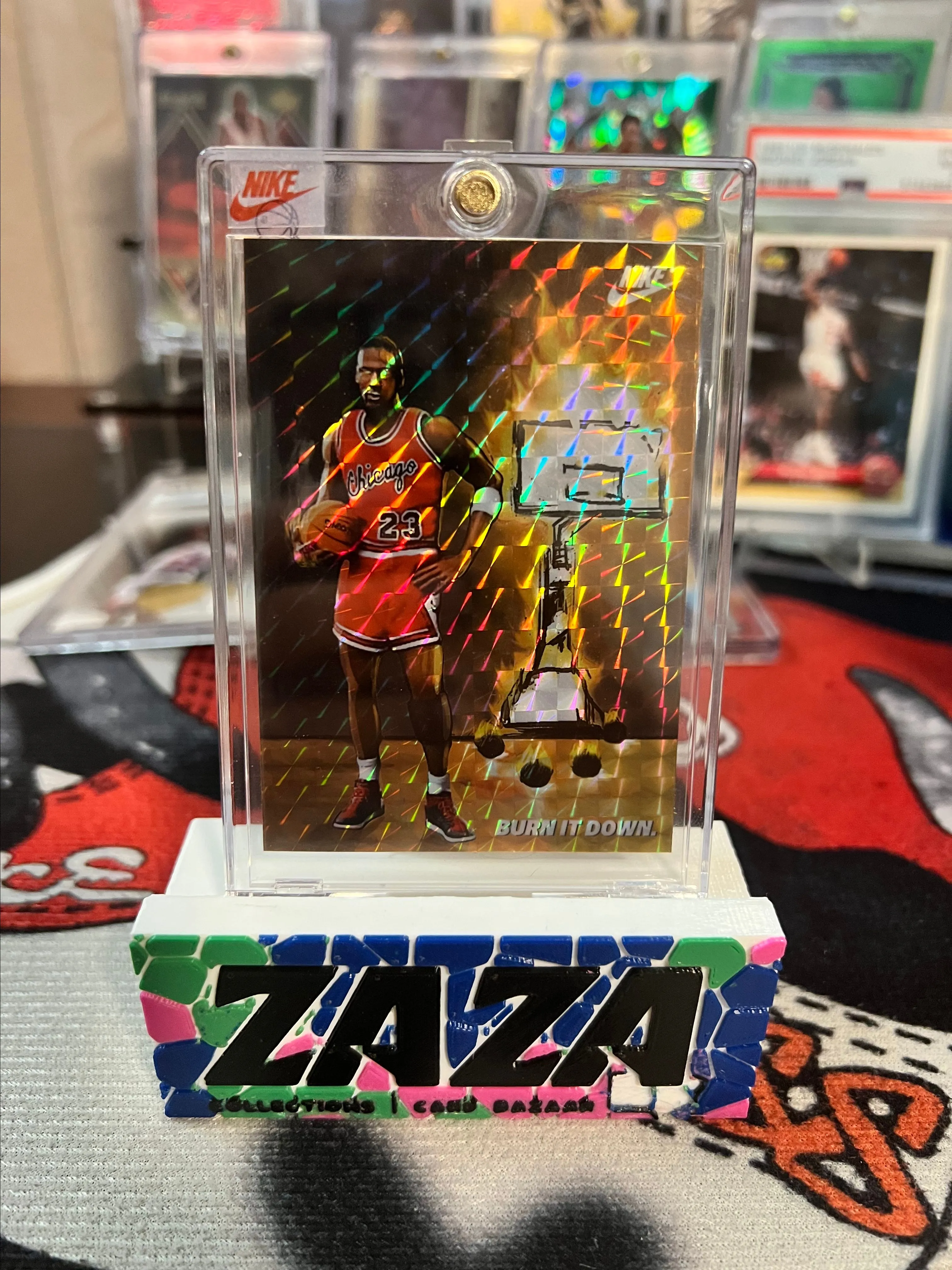 Product image for MICHAEL JORDAN #23 1985 NIKE PROMO CARD BURN IT DOWN DUNK PRISM Sealed