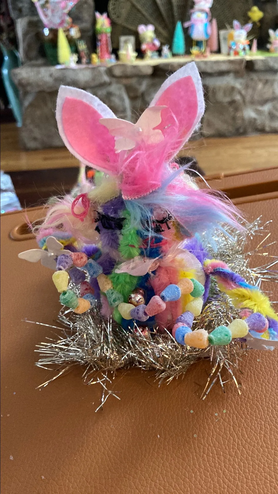 Product image for Colorful handmade pipe cleaner bunny rabbit 5" tinsel crazy hair