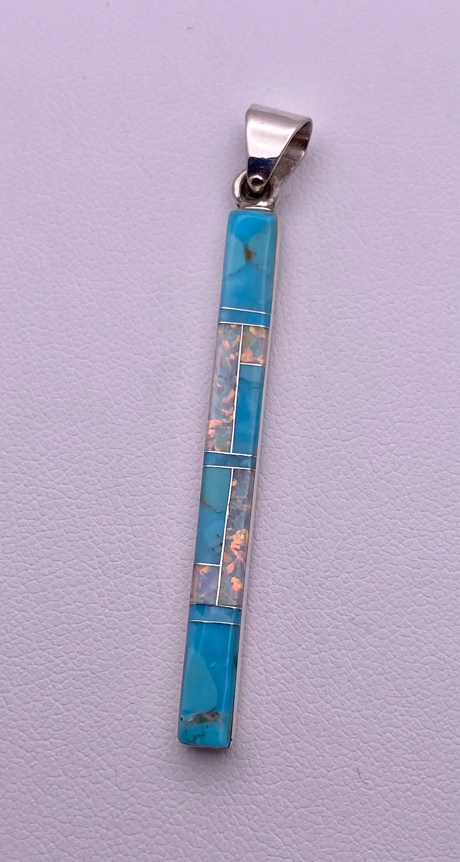 Product image for Two Sided Pendant Turquoise and White Opal 2" Pendant Length Reversible Stamped 925 New