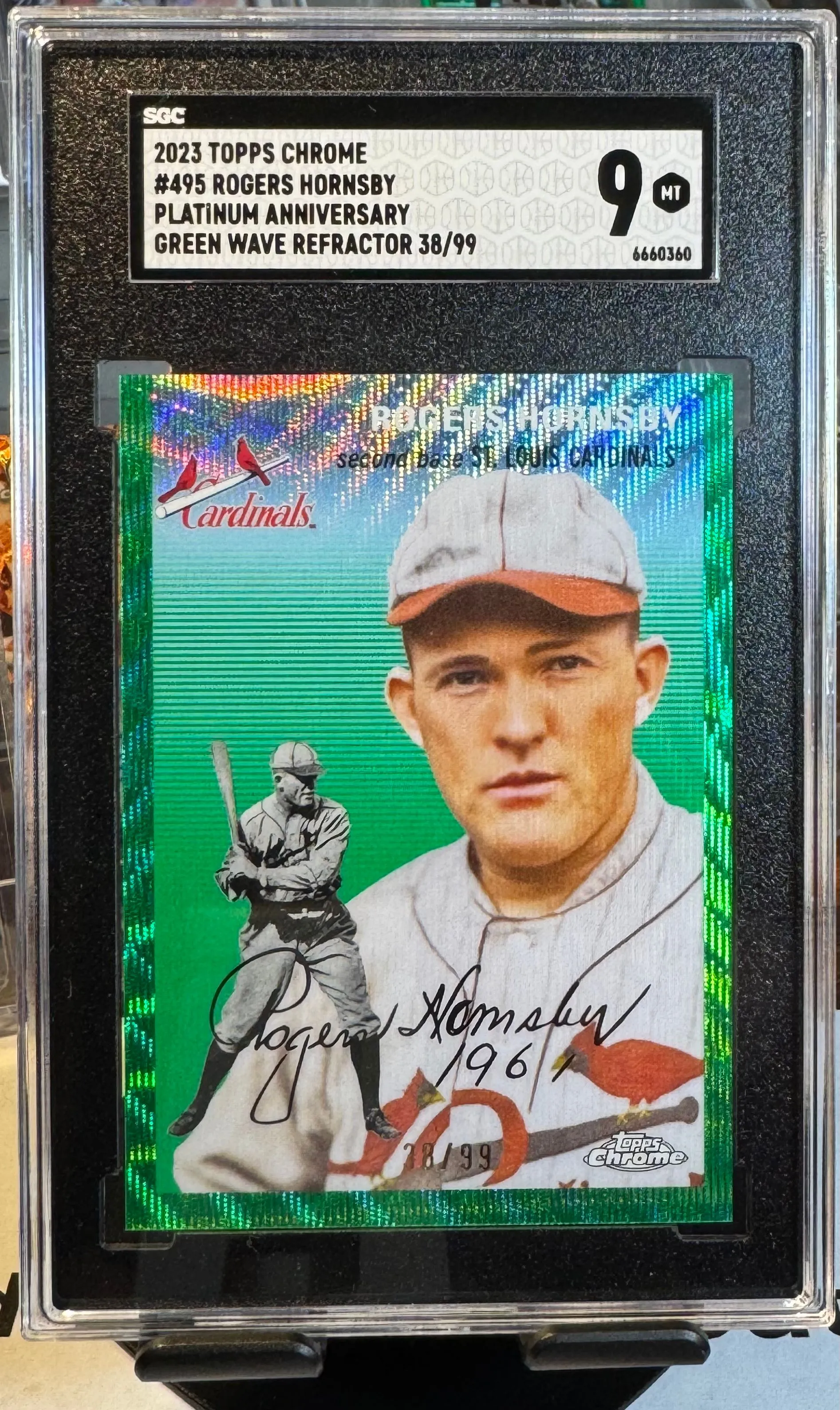 Product image for 2023 Topps Chrome Platinum Anniversary Rogers Hornsby SGC Green Wave Ref. 9