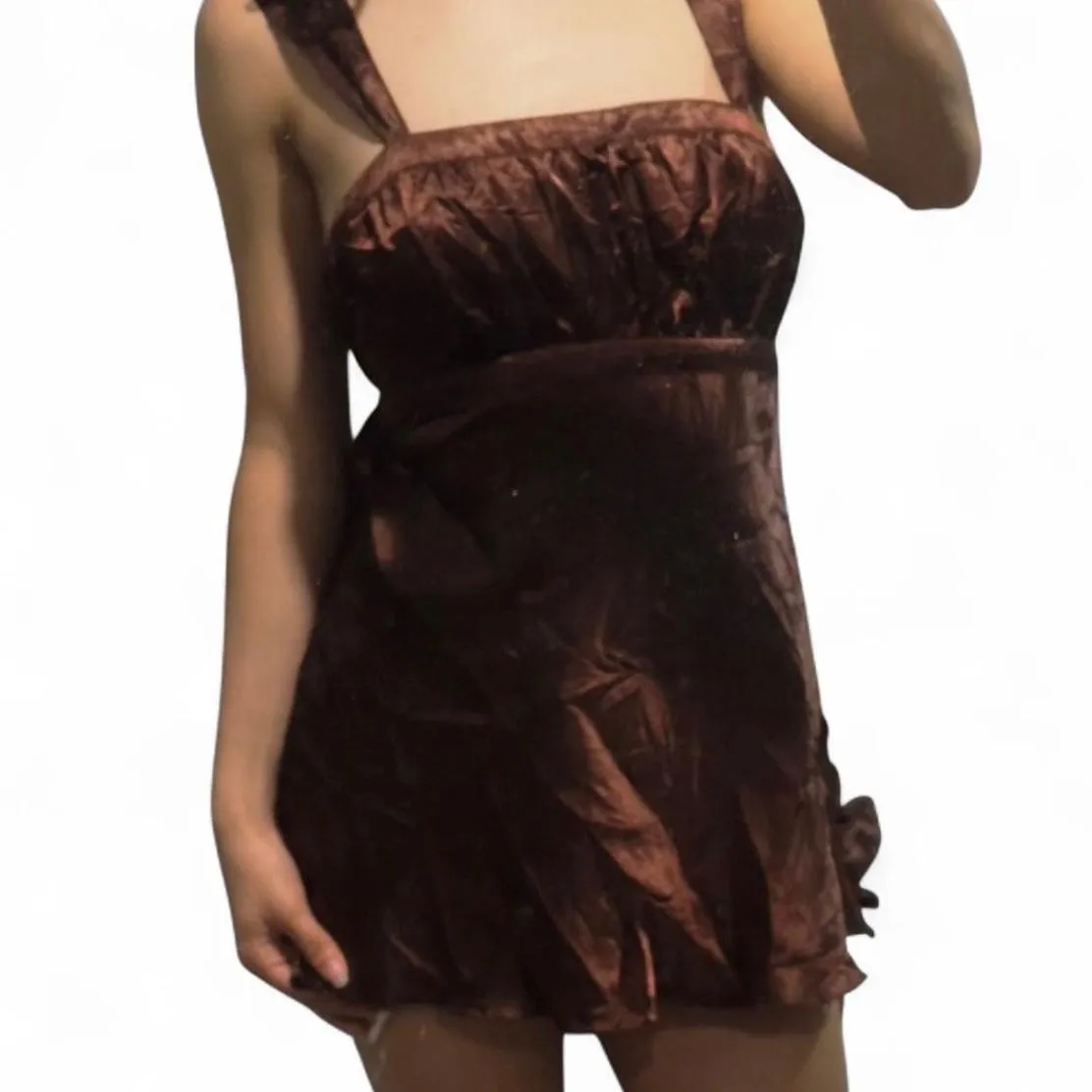 Product image for #14 XS-M Brown Satin Babydoll Tieback Top Self Esteem