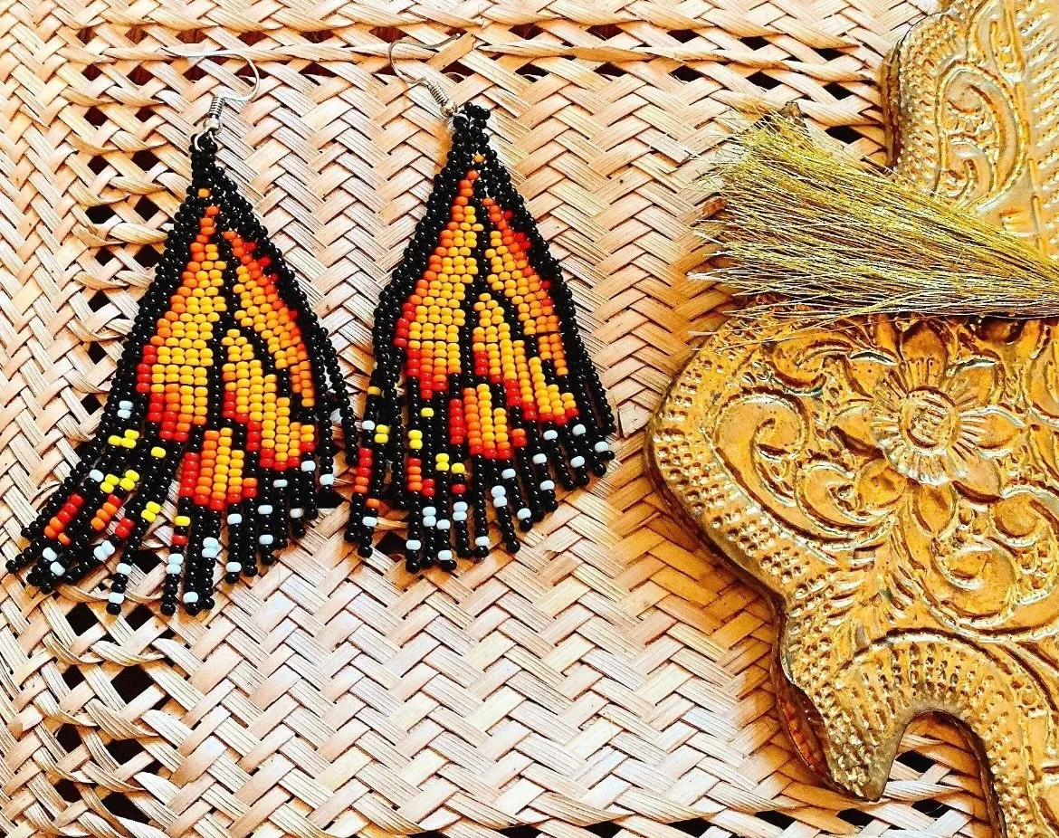 Product image for Beaded Monarch Earrings | Butterfly Earrings | Woven Beaded Earrings | Bead Fringe Earrings | Wings
